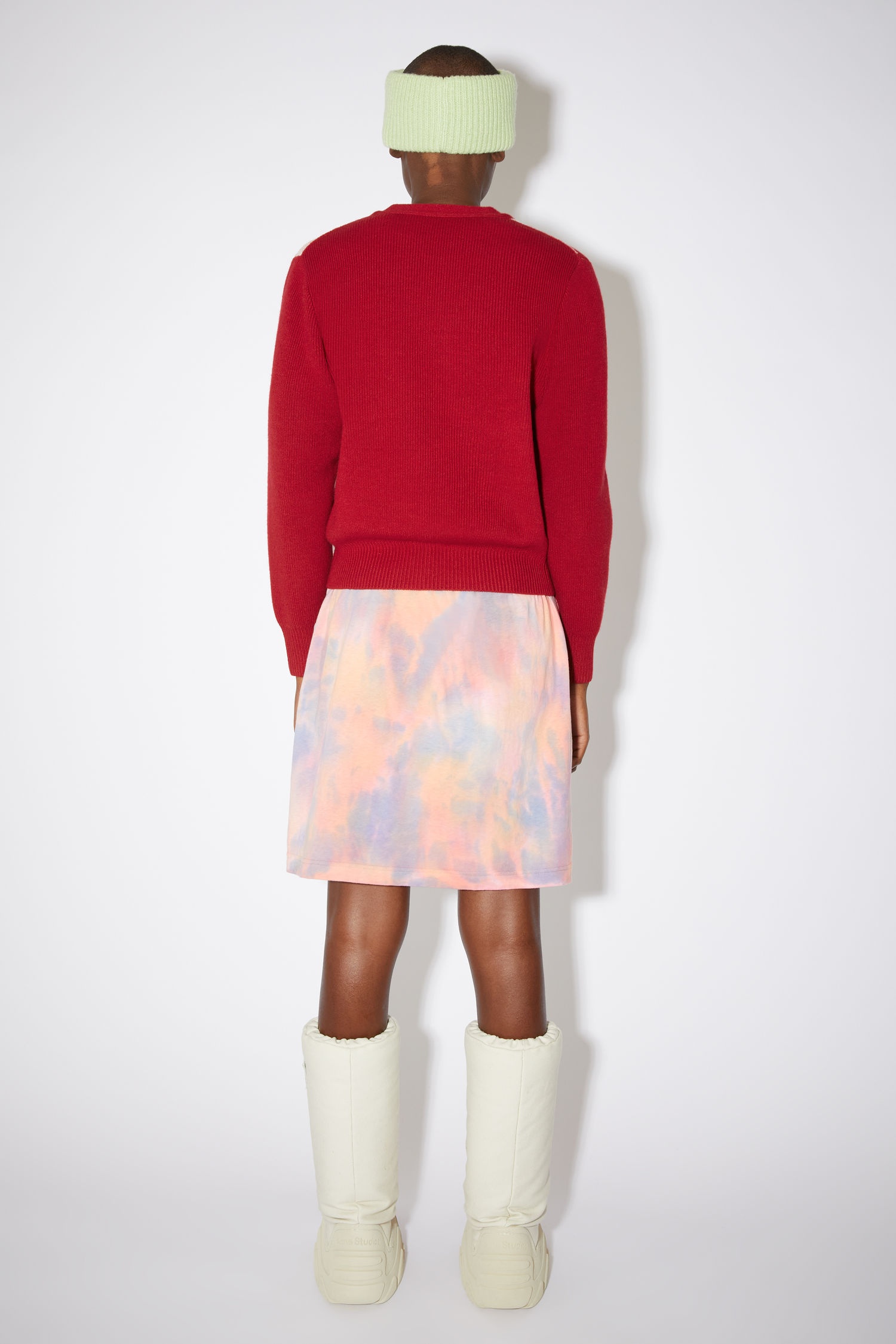 Wool knit cardigan - Deep red/faded pink melange - 3