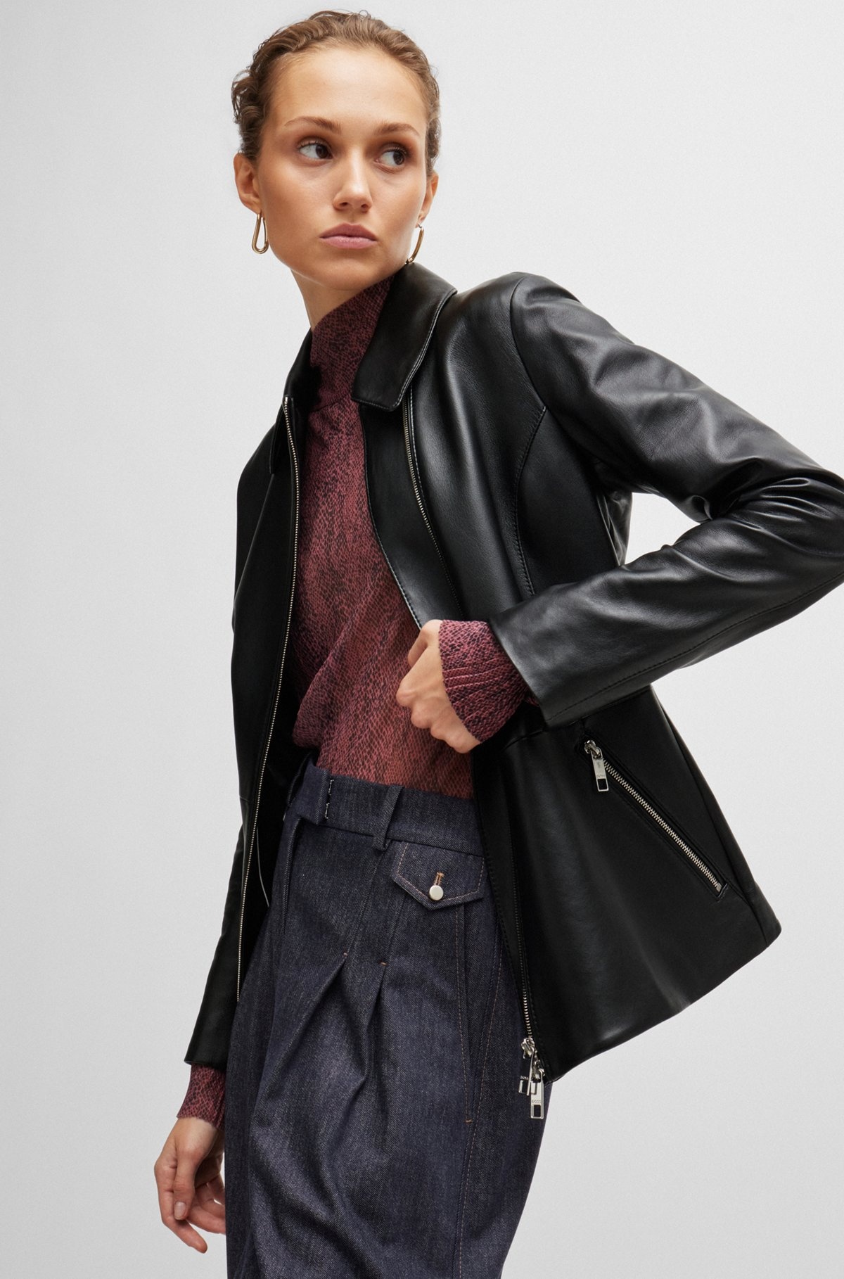 LEATHER JACKET WITH ASYMMETRIC TWO-WAY ZIP - 6