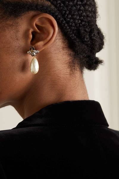 GUCCI Gold-tone, faux pearl and crystal earrings outlook