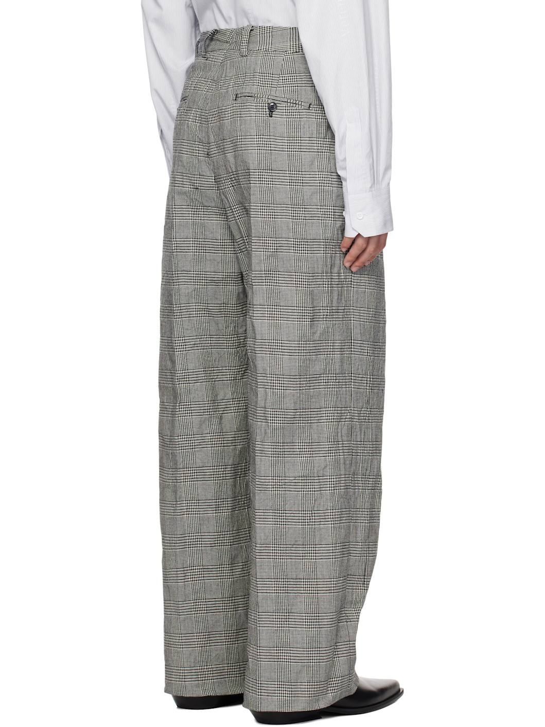 White & Black Metalized Wrinkled Tailored Trousers - 3