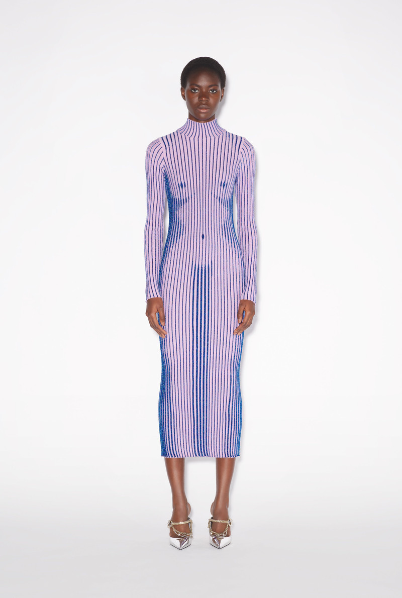 jean paul gaultier asymmetric printed metallic knitted maxi dress Fuzzi by Jean Paul Gaultier Mesh Dress Long Maxi Asymmetrical Printed Size  XL