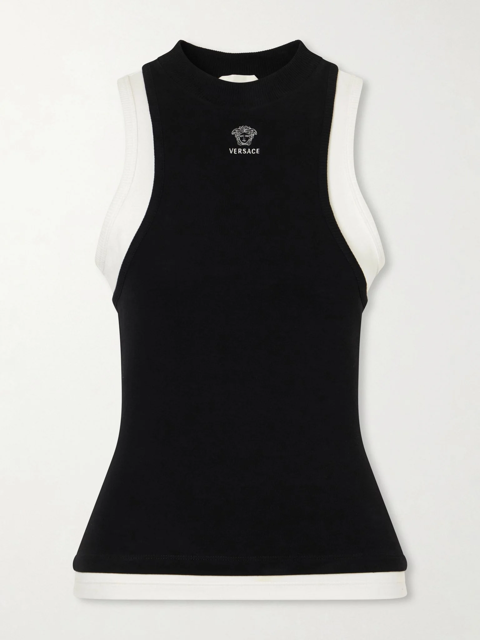 Logo-embroidered cotton-blend jersey tank Black - 1