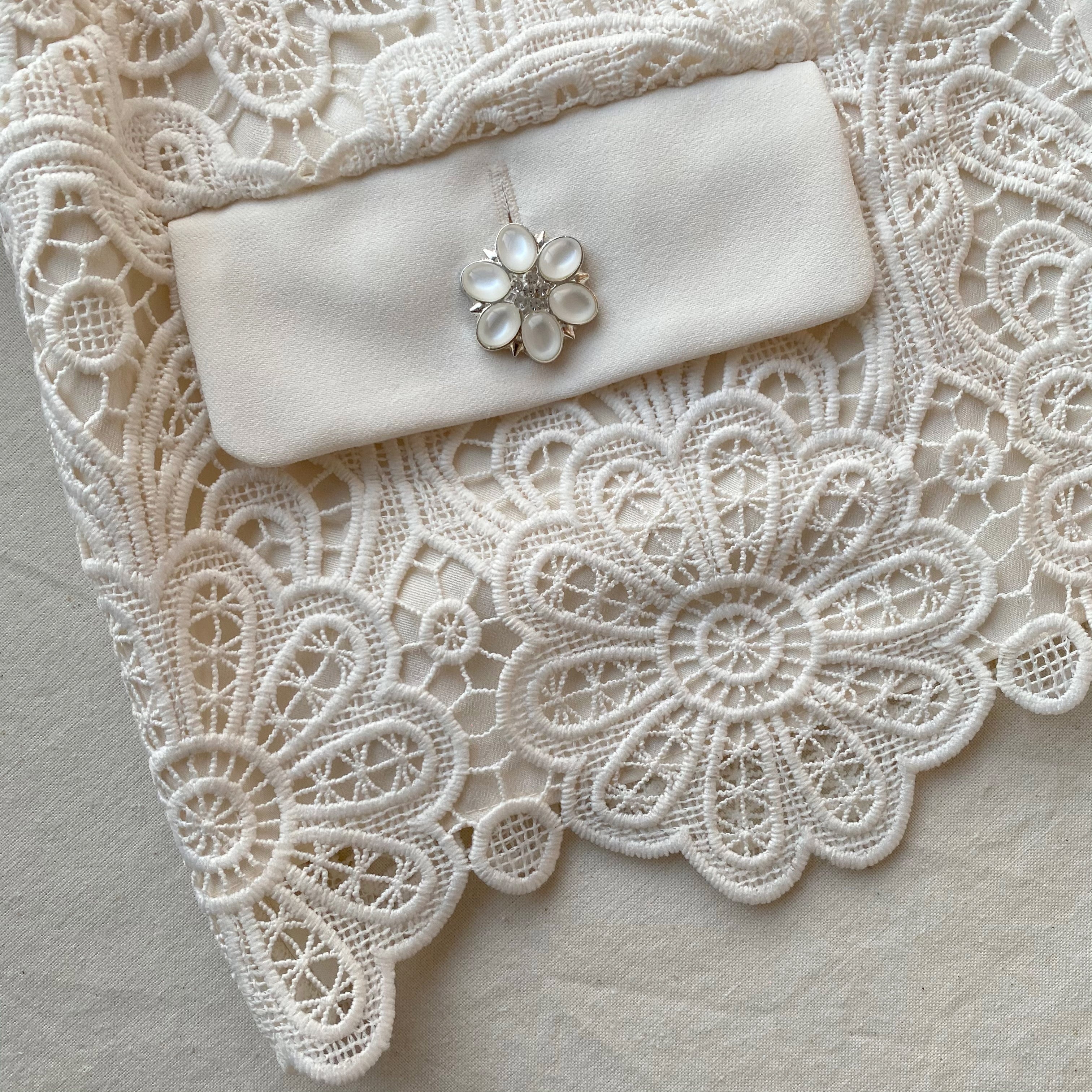 Ivory Floral Guipure Cropped Jacket - 5