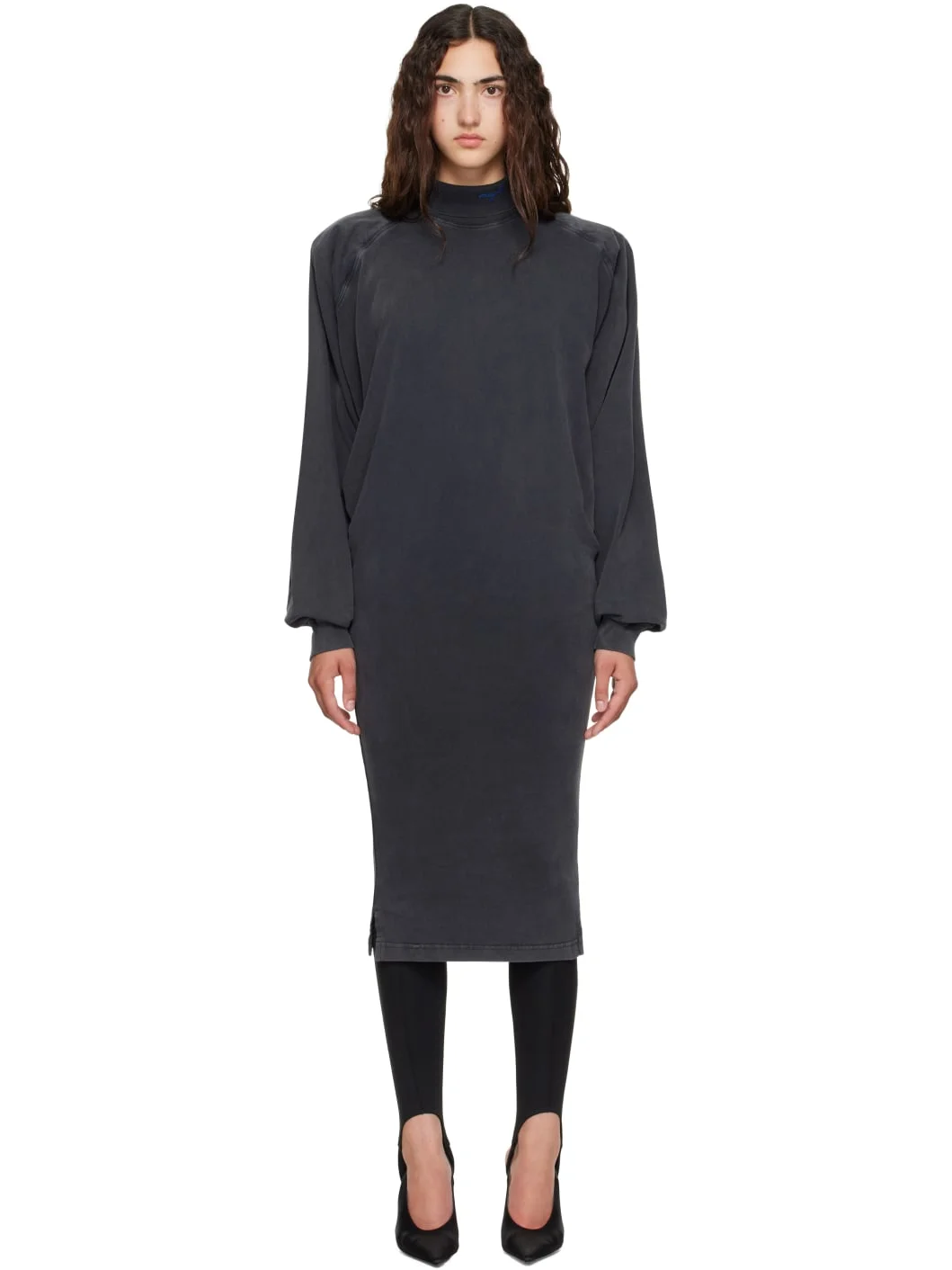 Black Bat Sleeves T-shirt Midi Dress - 1