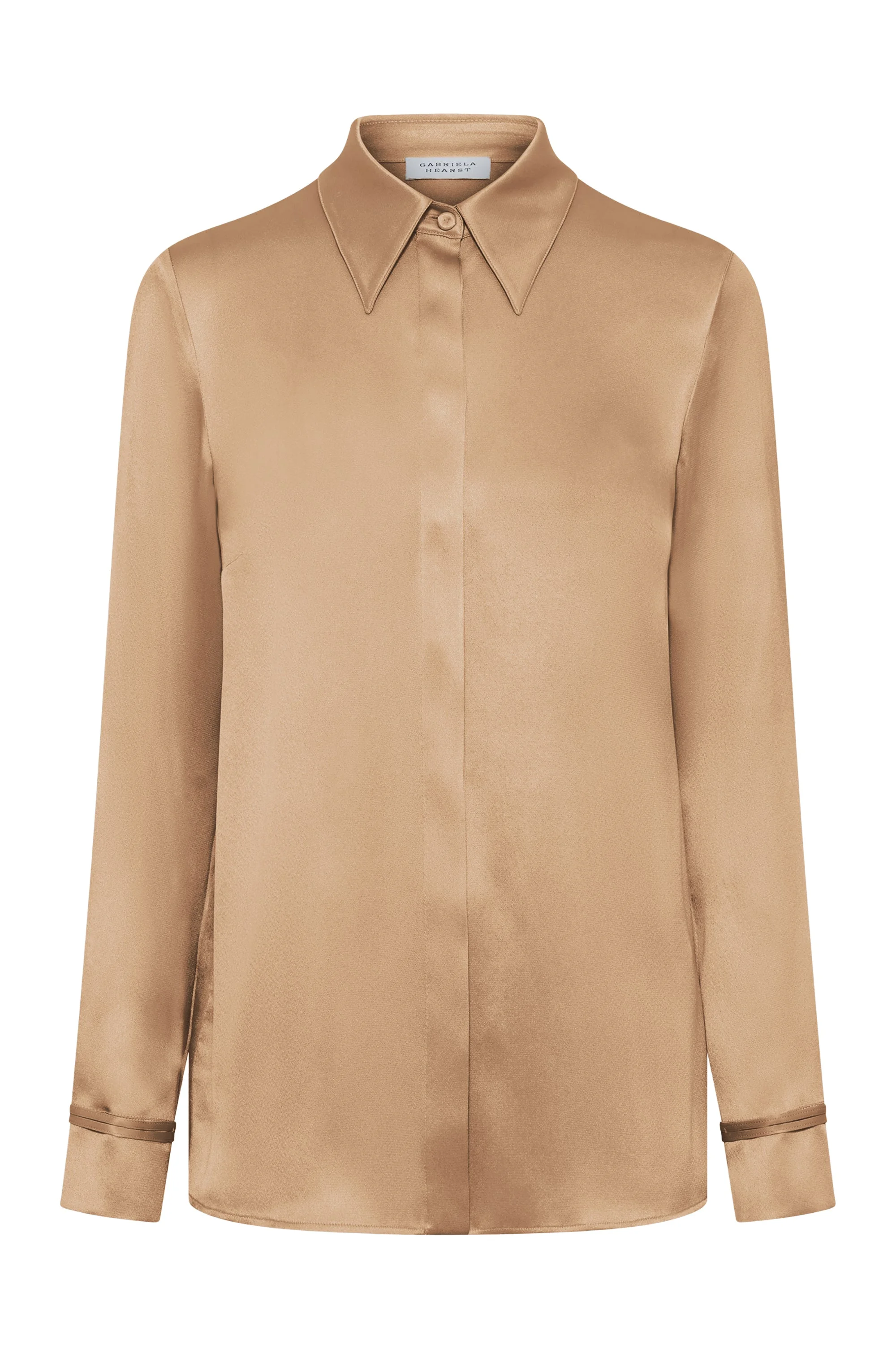 Cruz Shirt in Camel Silk Satin - 1