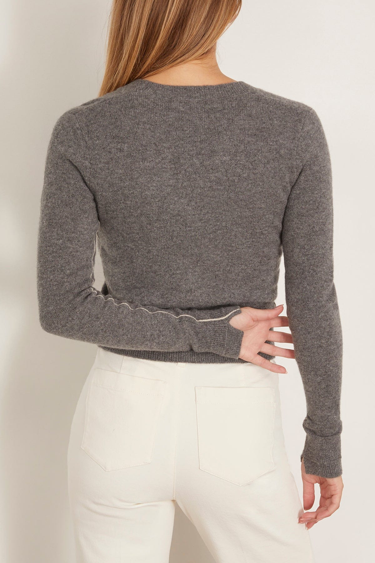 Shrunken V Cardigan in Medium Heather Grey - 4
