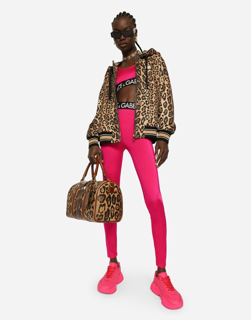 Zip-up jersey hoodie with leopard print 1