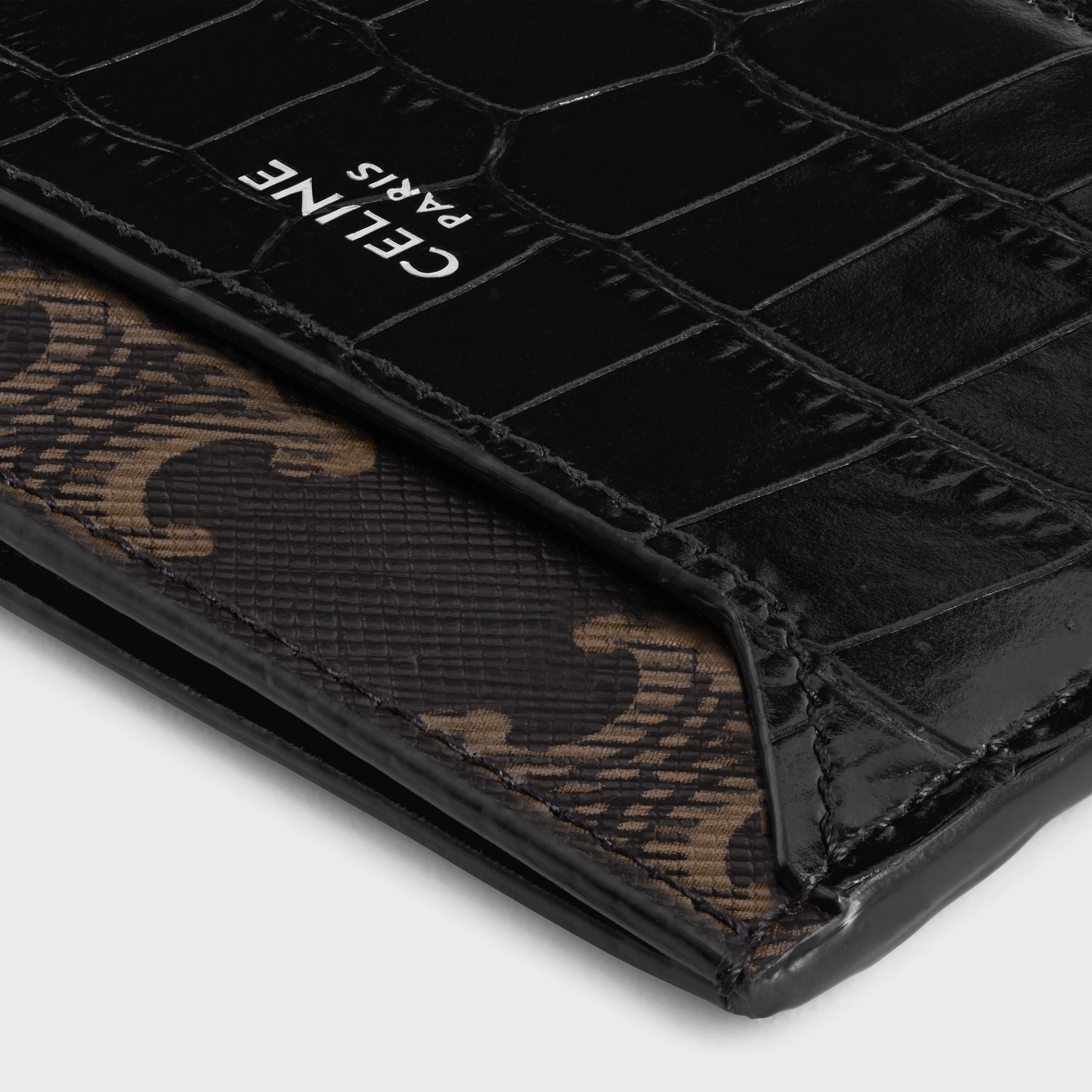 CARD HOLDER IN TRIOMPHE CANVAS AND CROCODILE EMBOSSED CALFSKIN - 4
