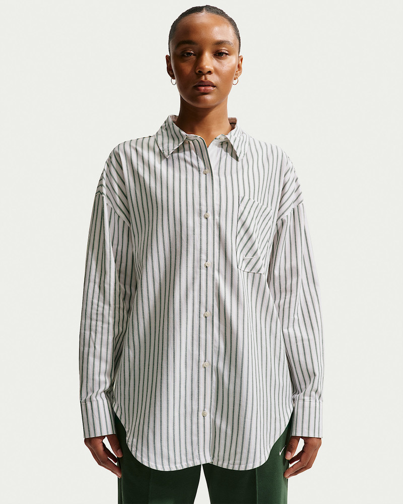 Nike Sportswear Chill Poplin Women's Oversized Woven Long-Sleeve Striped Top 1