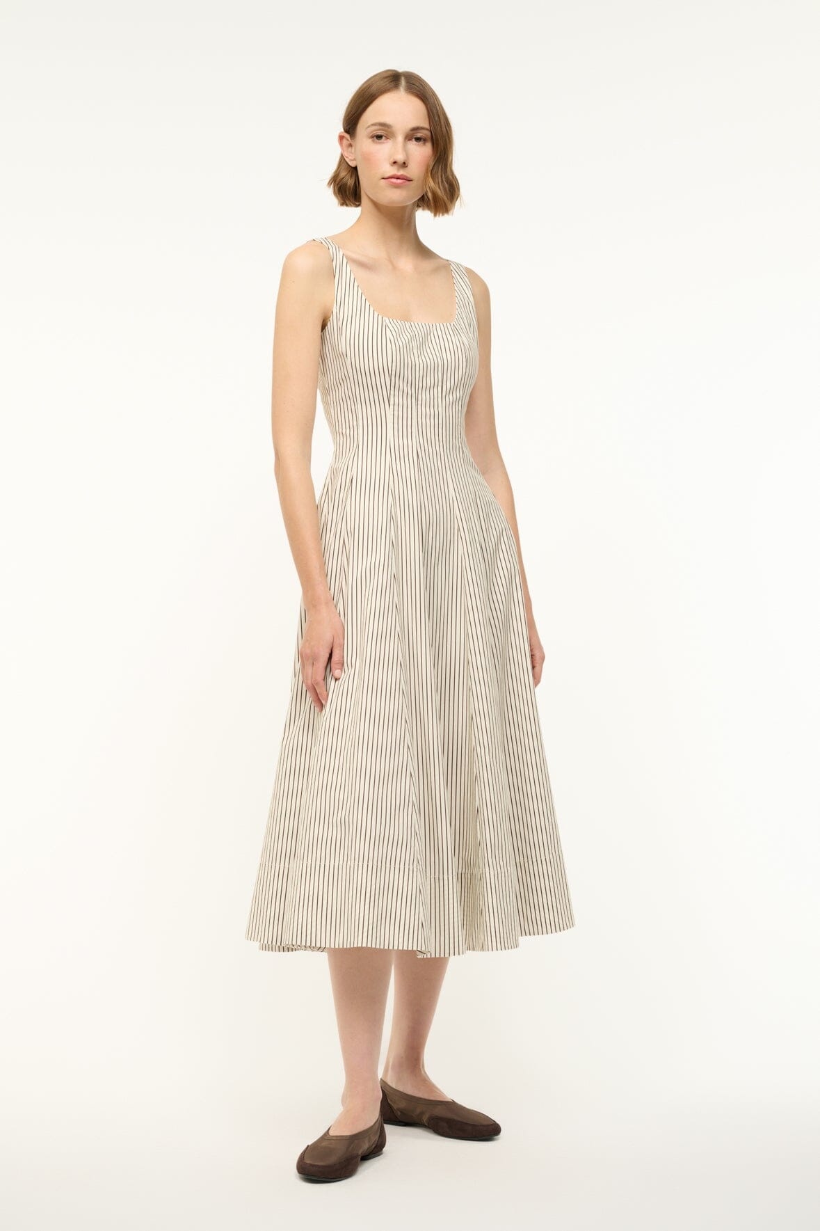 STAUD WELLS DRESS IVORY DARK OAK MICRO STRIPE - 4