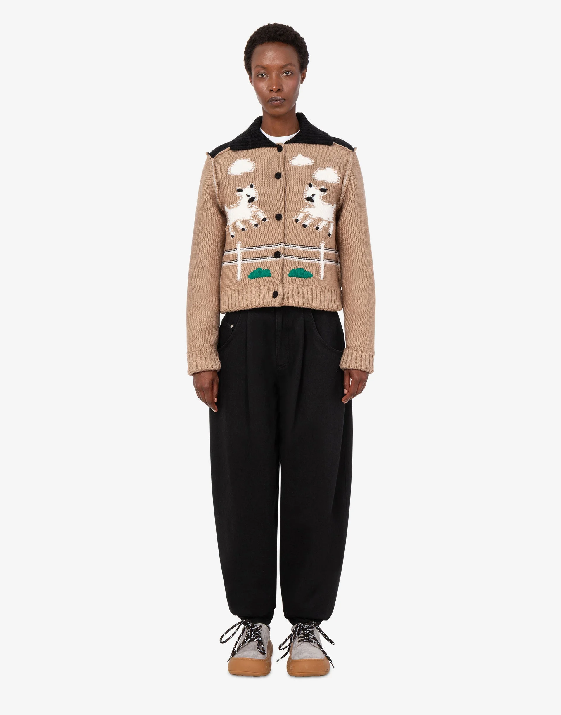 EXTRA-FINE MERINO WOOL JACKET WITH INTARSIA DETAILING - 1