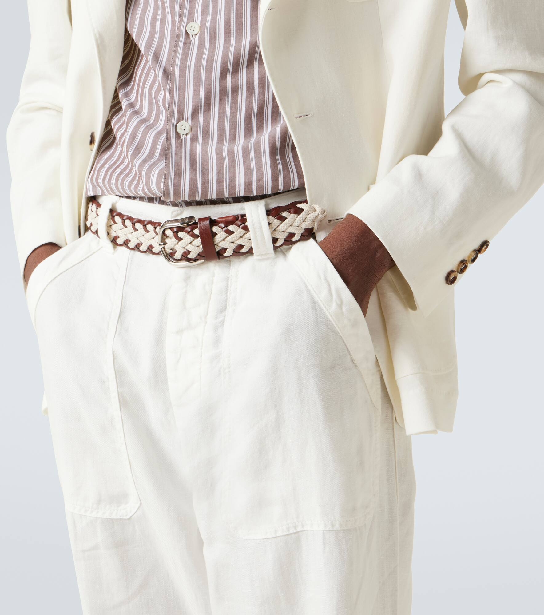 Braided leather and canvas belt - 3