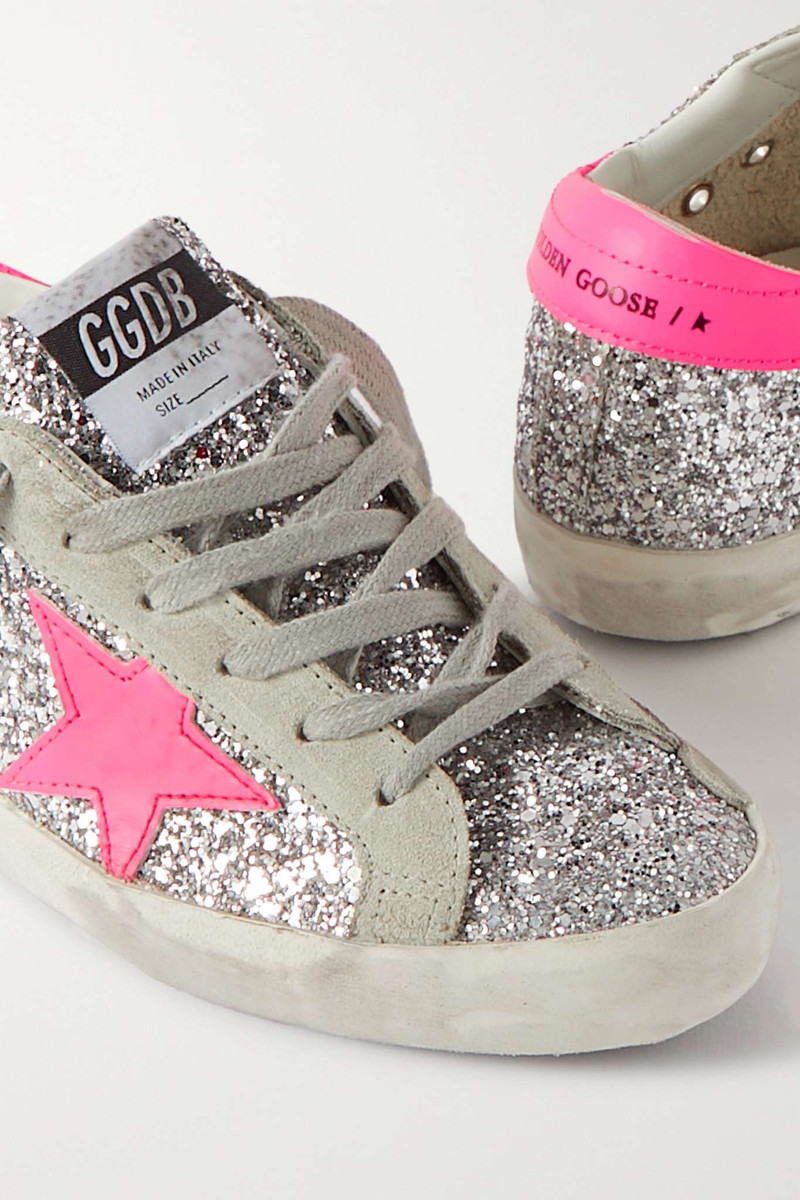 Superstar distressed leather-trimmed suede sneakers 4