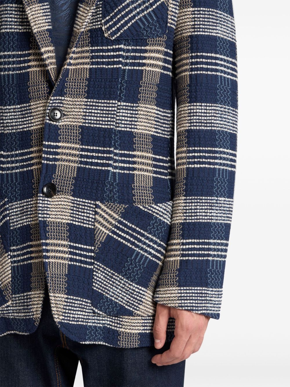 check-pattern knit blazer - 4