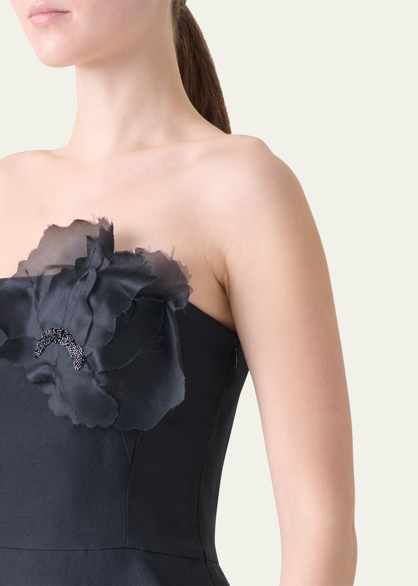 Flower Corsage Strapless Organza Gown - 5