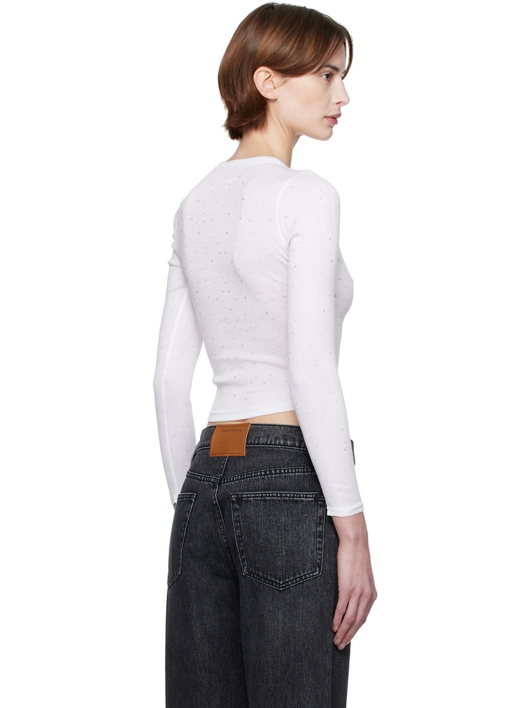 White Crystal Hotfix Long Sleeve Crewneck T-shirt - 3