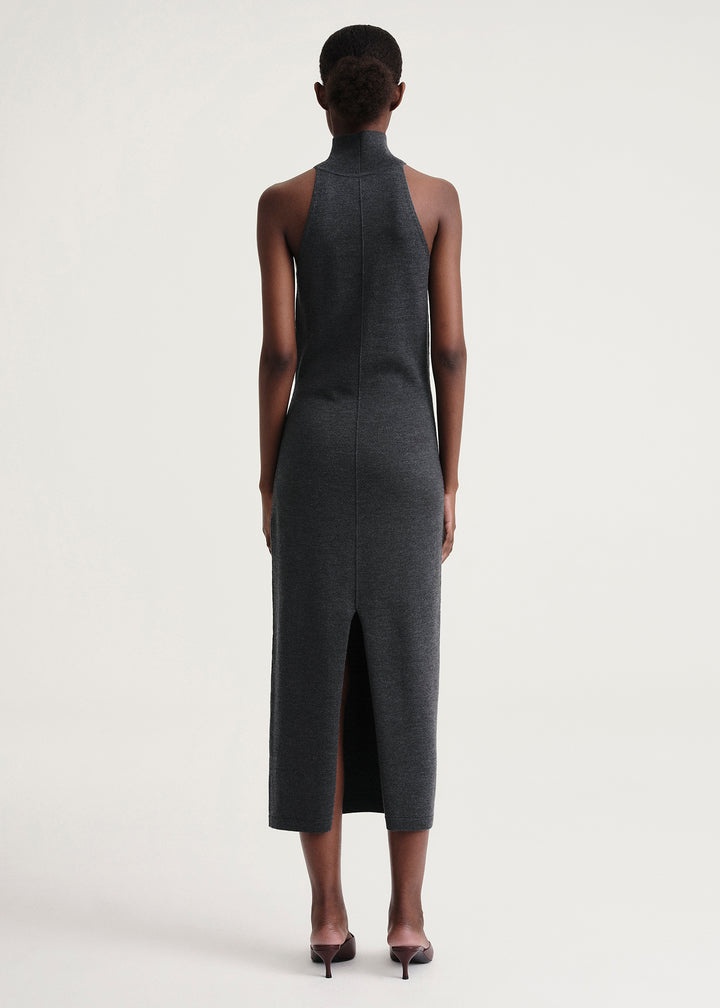 Ribbed neck wool dress dark grey melange - 4