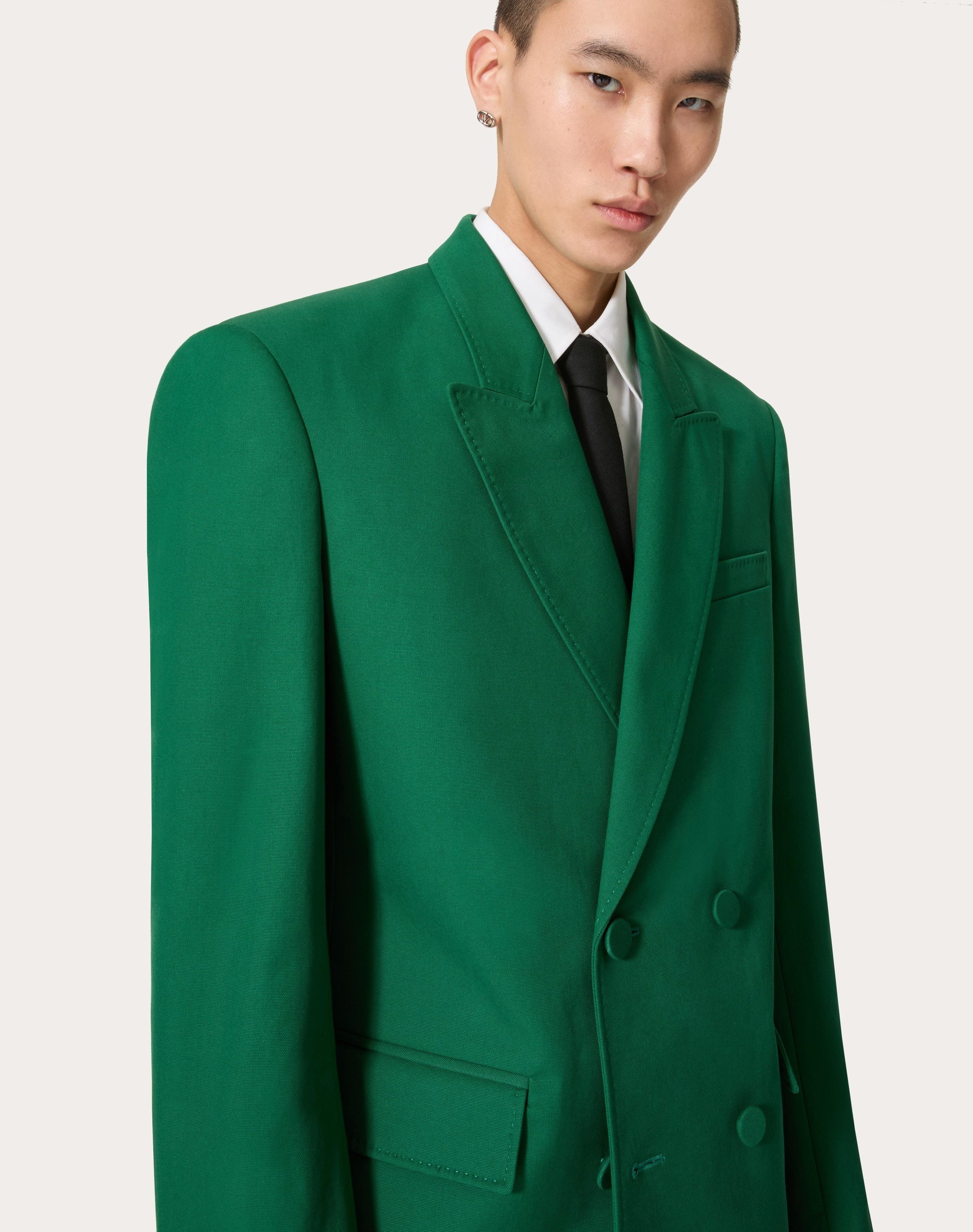 DOUBLE-BREASTED JACKET IN STRETCH COTTON CANVAS - 5