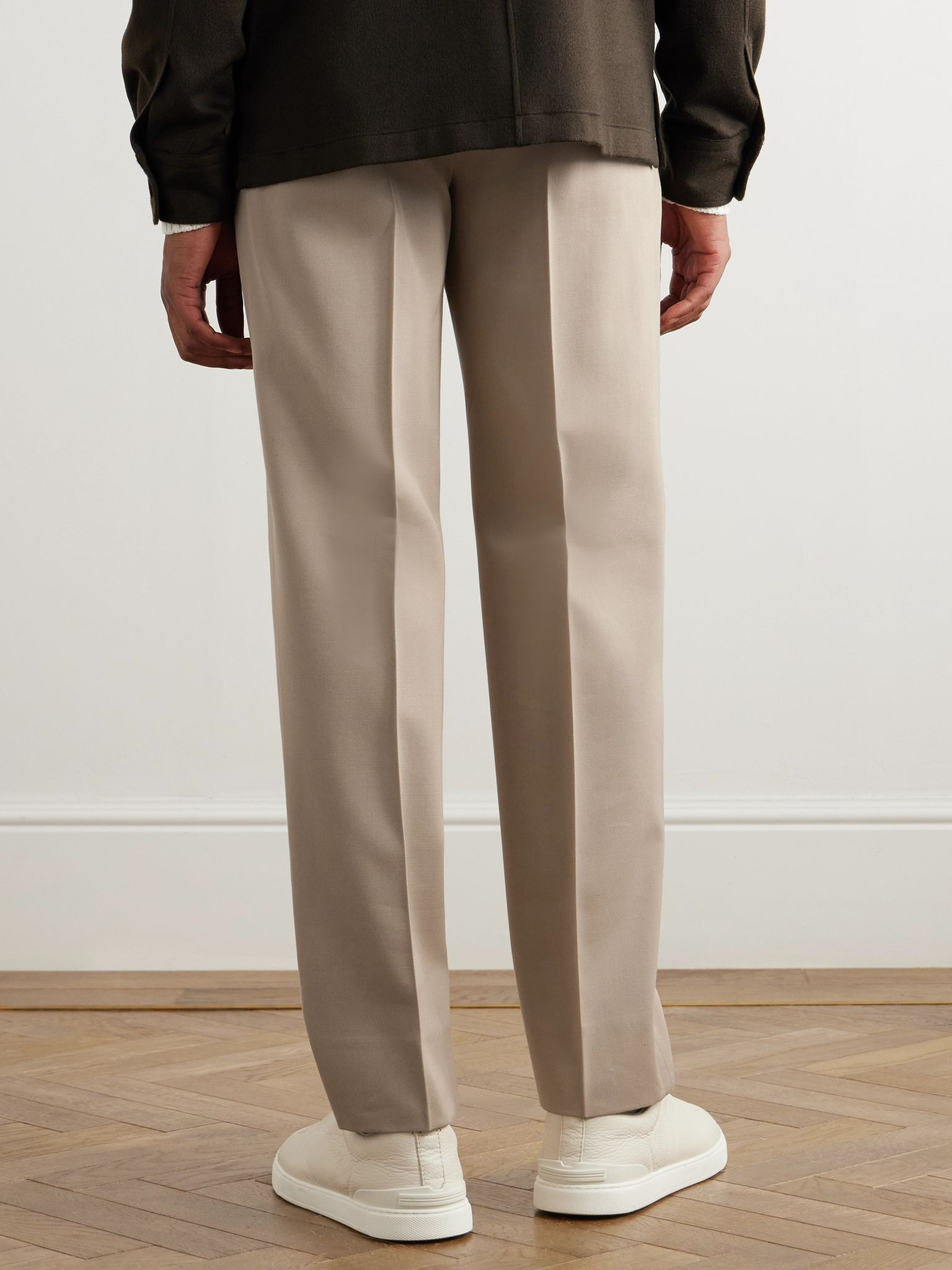 Straight-Leg Pleated Cotton and Wool-Blend Twill Trousers Beige - 3