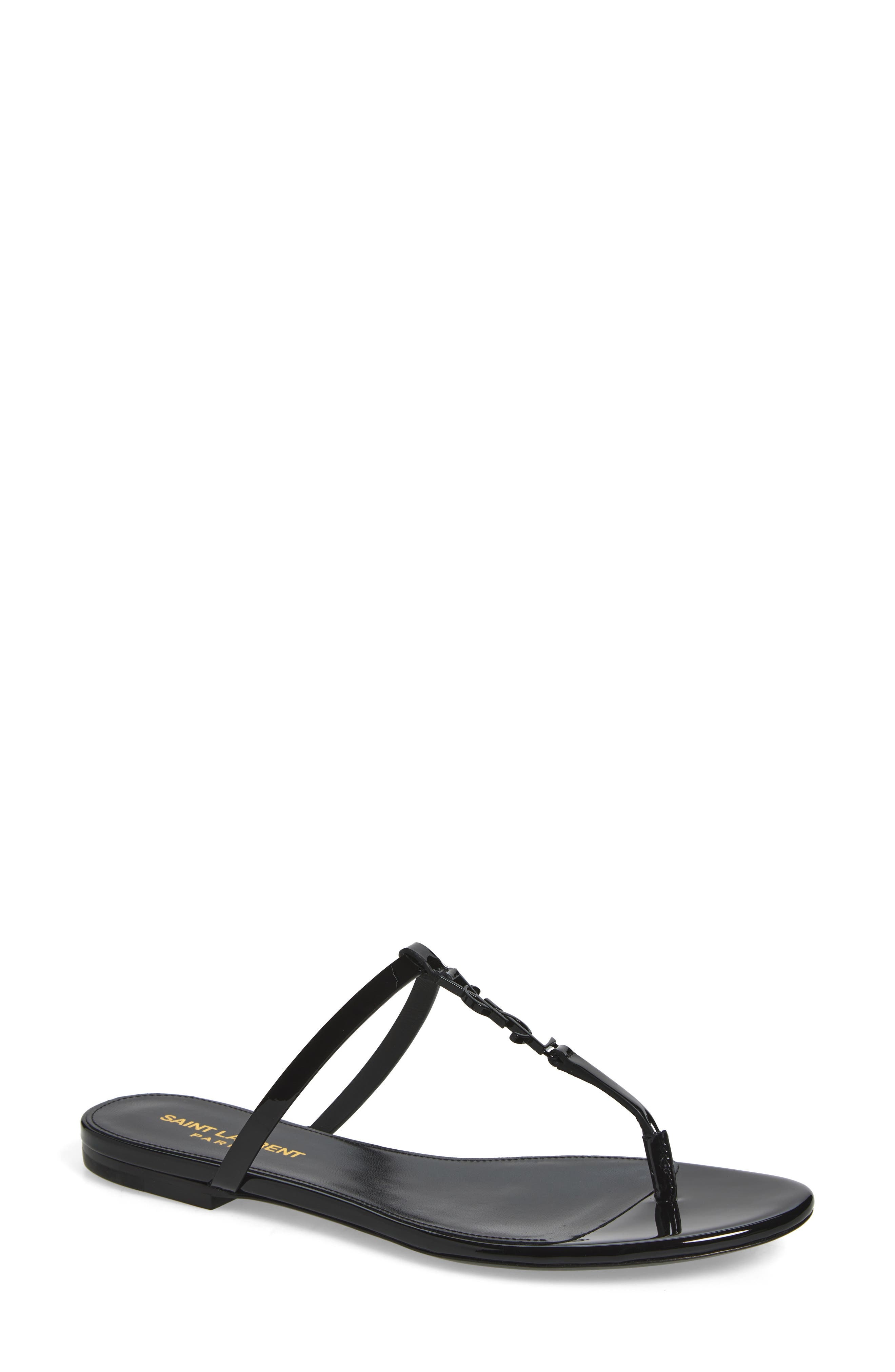 Saint Laurent Cassandra YSL Logo T-Strap Sandal in Black at Nordstrom - 1