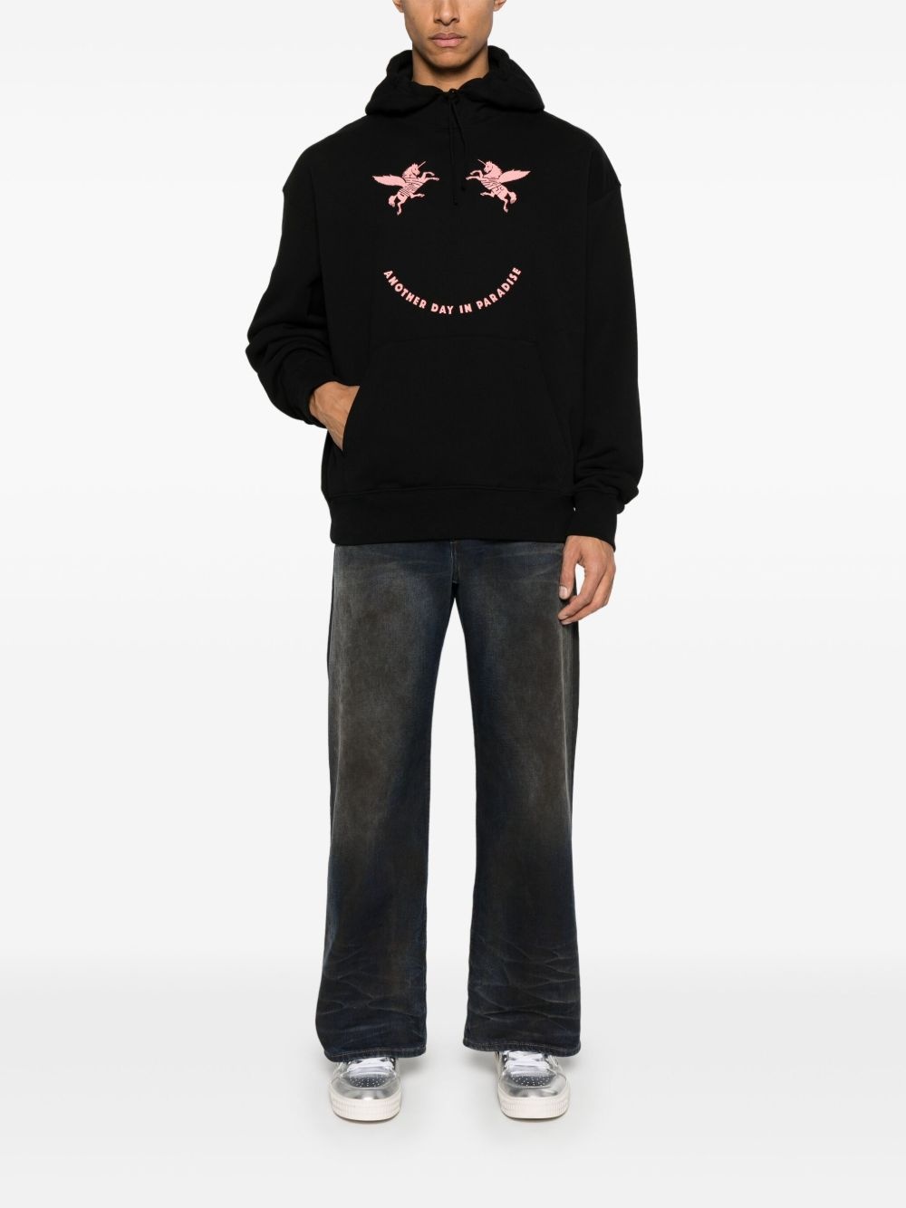 unicorns-embroidered fleece hoodie - 2