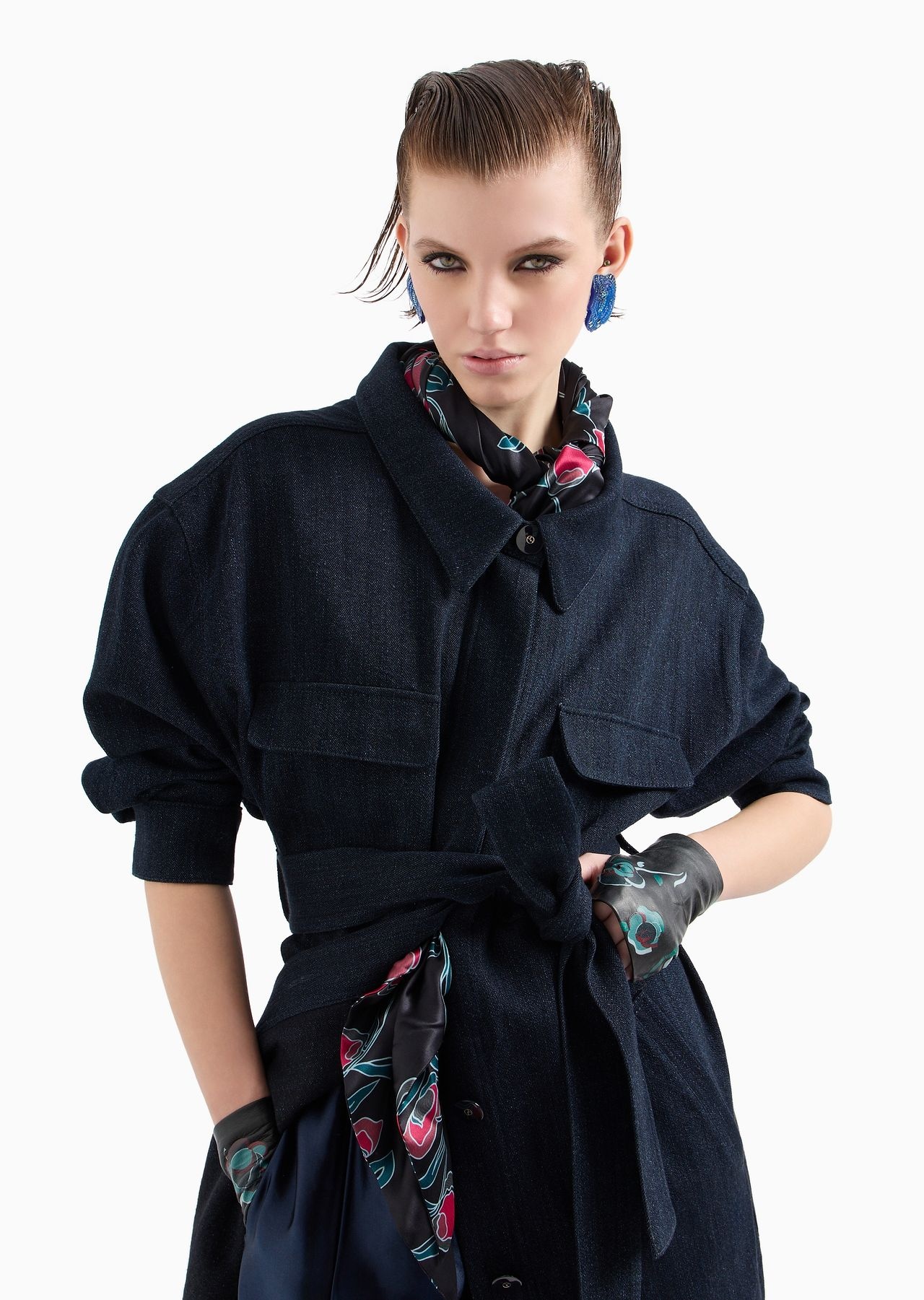 Denim Collection pea coat in cotton and wool denim - 6