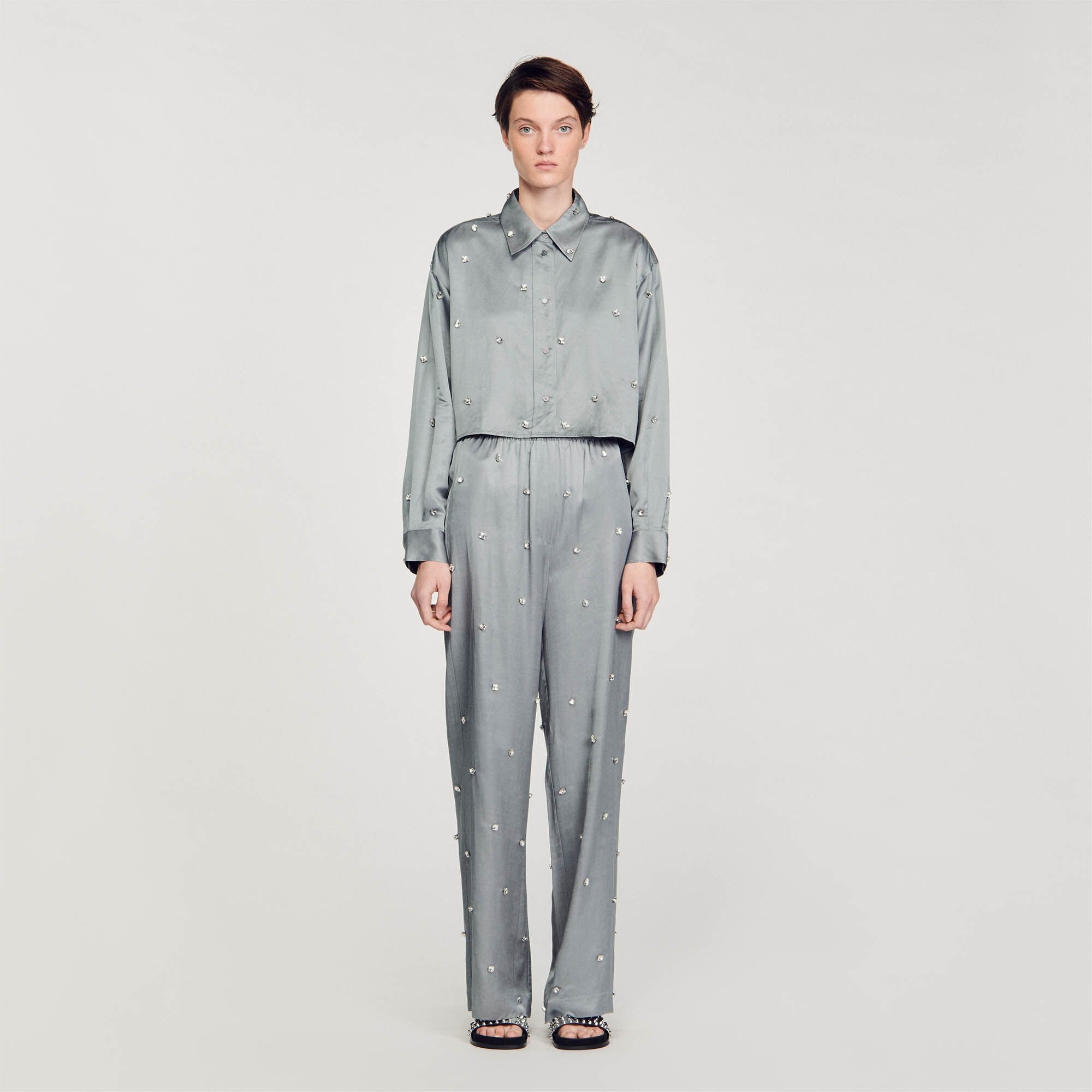 SATINY RHINESTONE SHIRT - 3