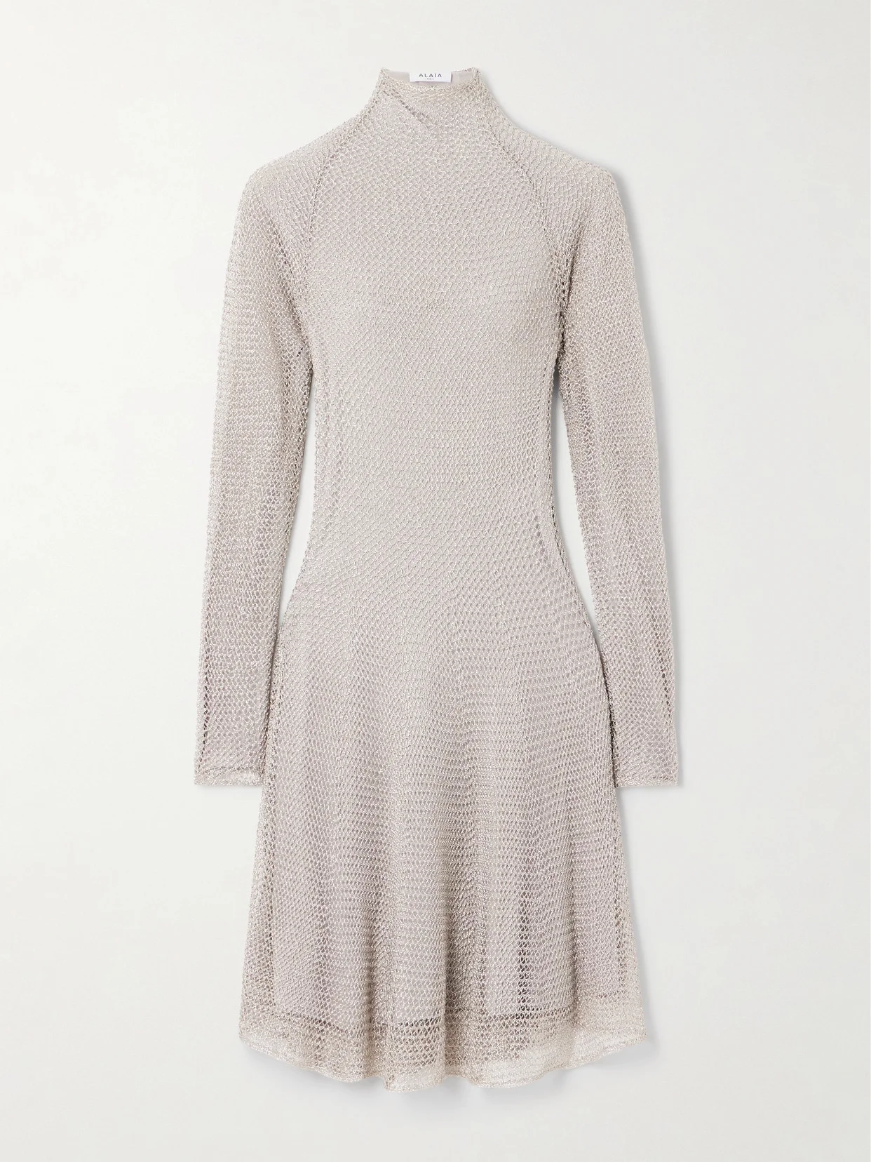 Metallic Open-knit Turtleneck Mini Dress - 1