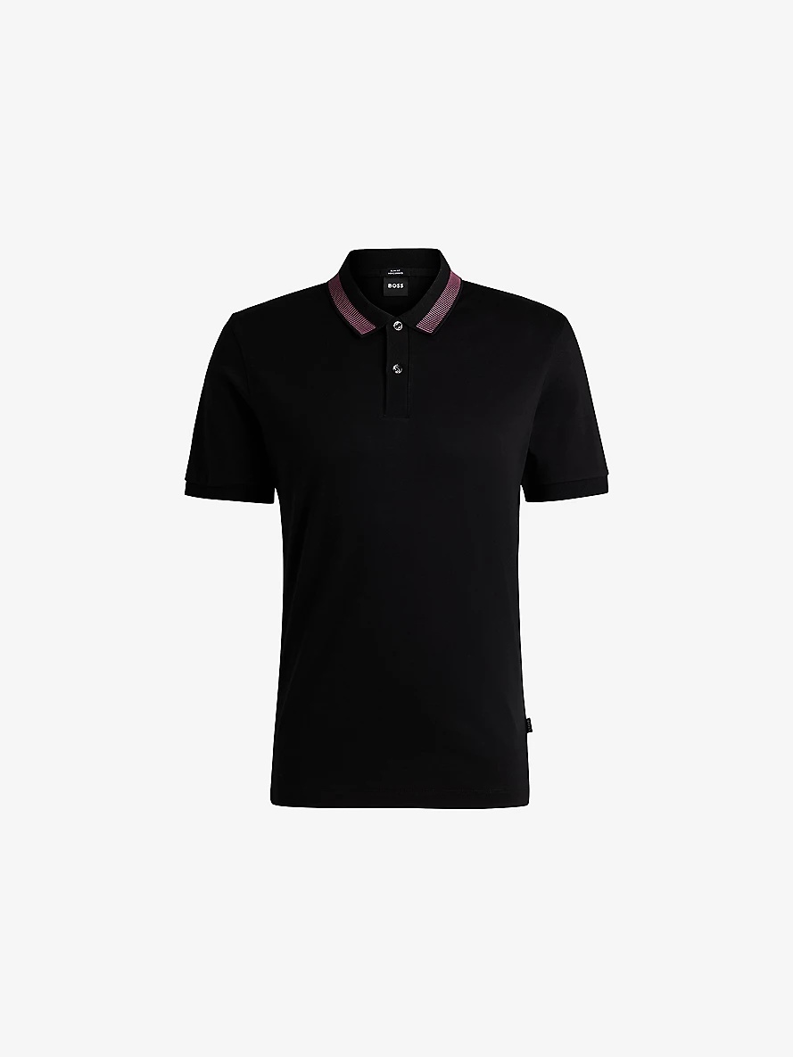 Striped-trim slim-fit cotton-jersey polo shirt - 1