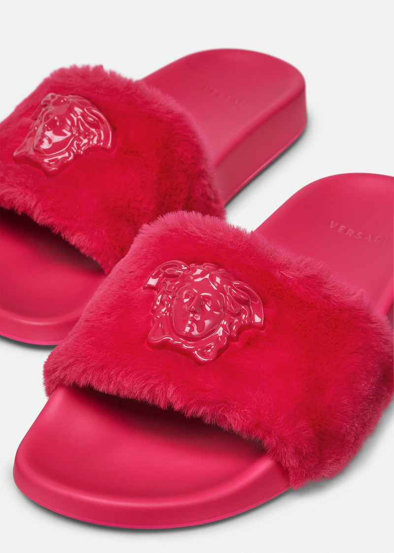 VERSACE La Medusa Faux Fur Slides outlook