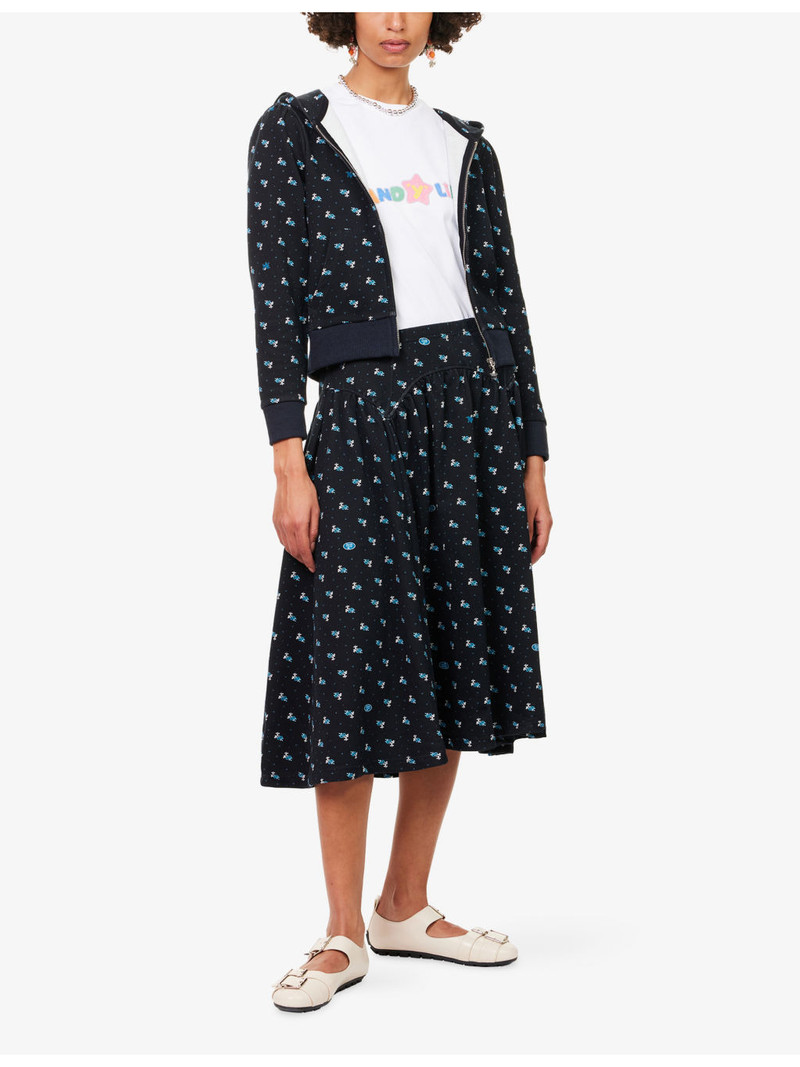 SANDY LIANG Houston Floral Cotton-Jersey Midi Skirt outlook
