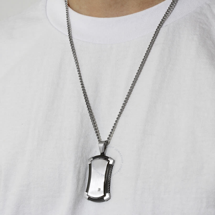 Robert Alton - Robert Alton .02 CTW Stainless Steel Diamond With Black Finish Dog Tag Pendant - 5