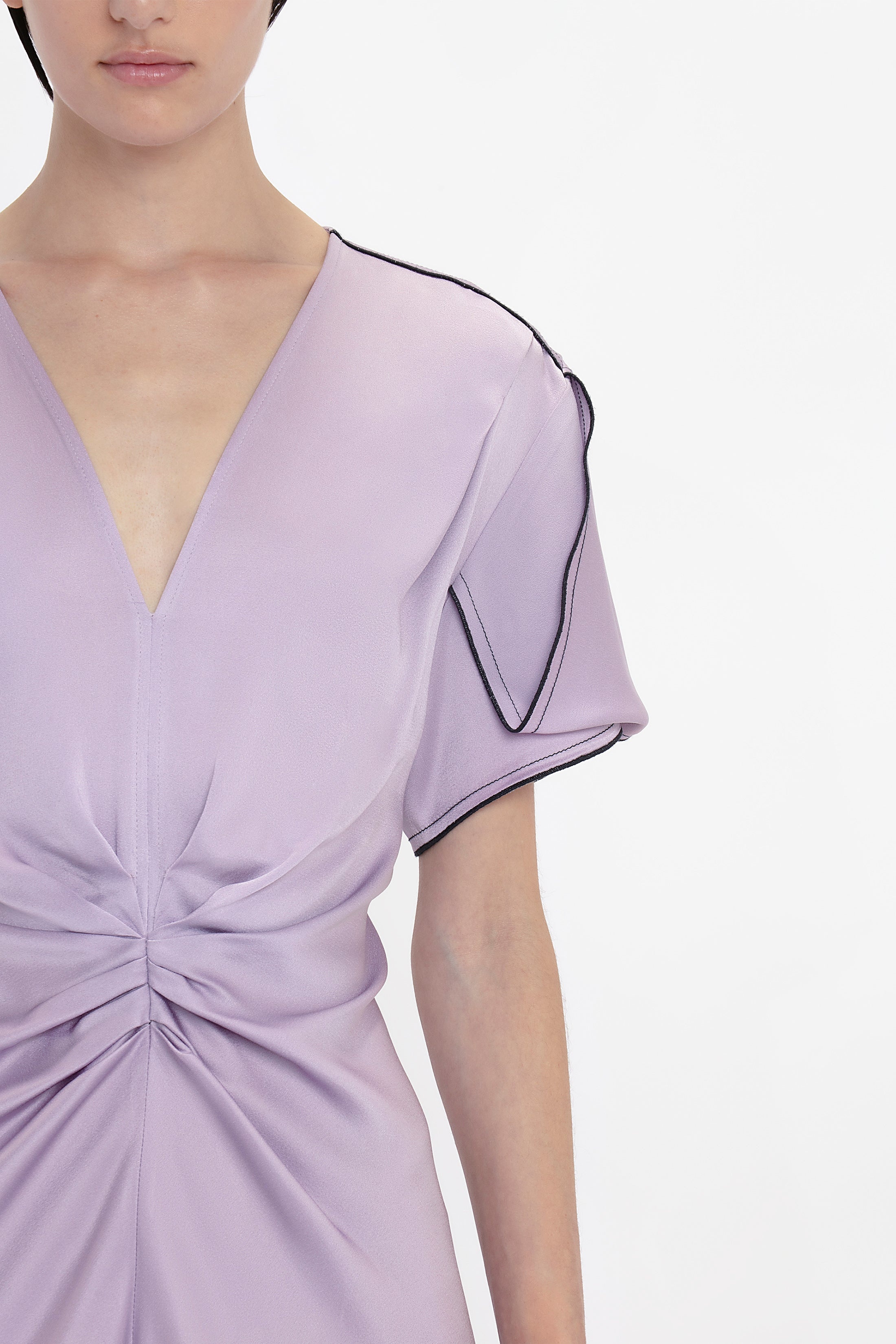 Gathered V-Neck Midi Dress In Petunia - 5