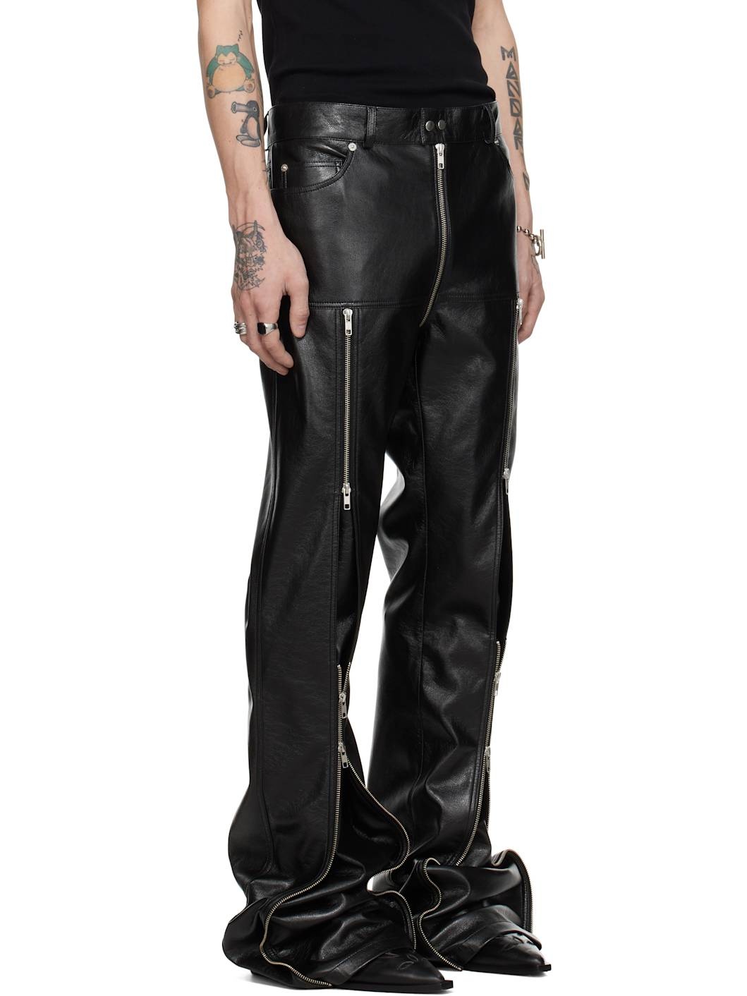 Black Zipped Riot 5-Pocket Faux-Leather Pants - 2