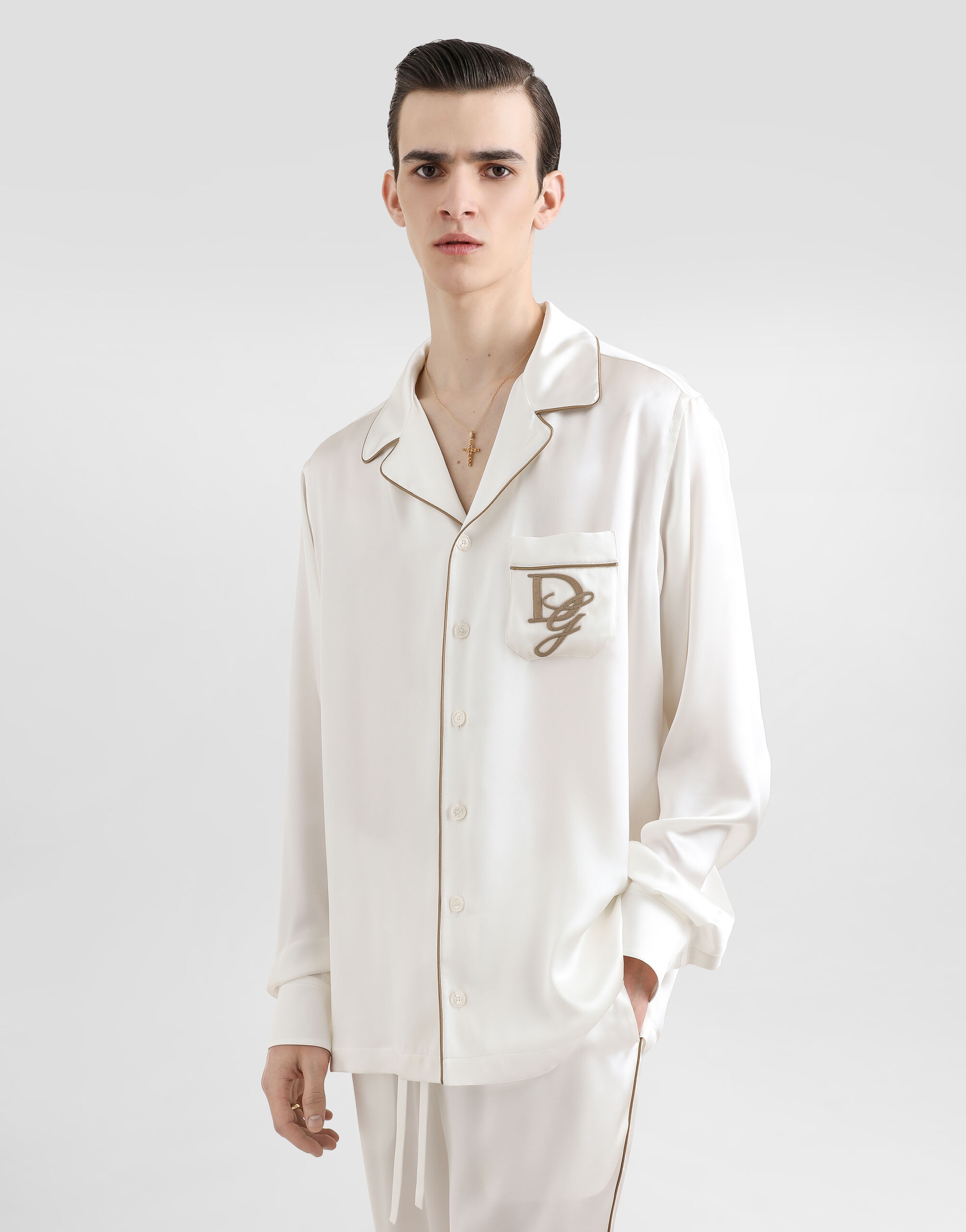 Silk vanity shirt with logo embroidery - 4