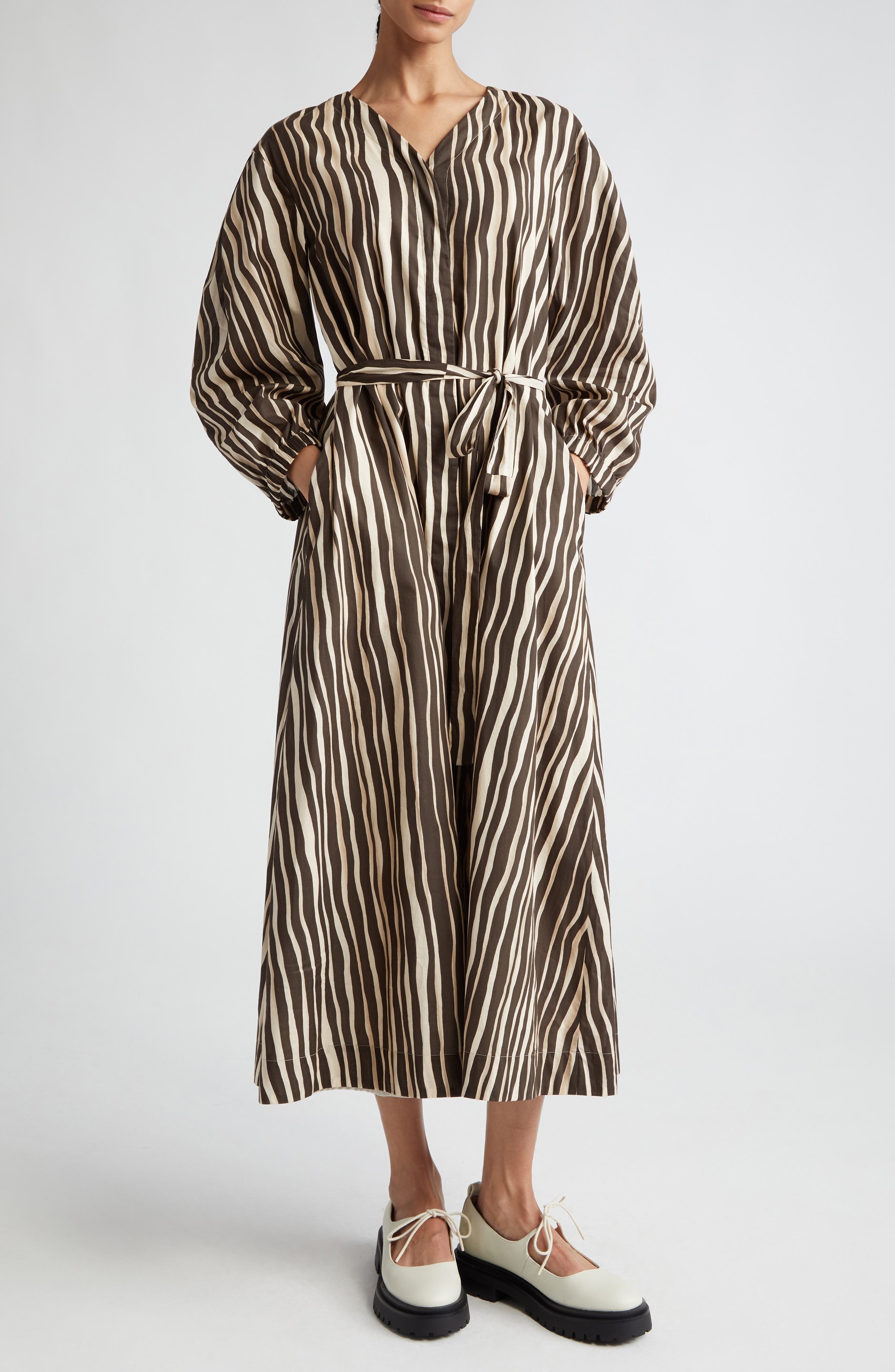 Pomelia Wavy Stripe Cotton Voile Shirtdress - 1