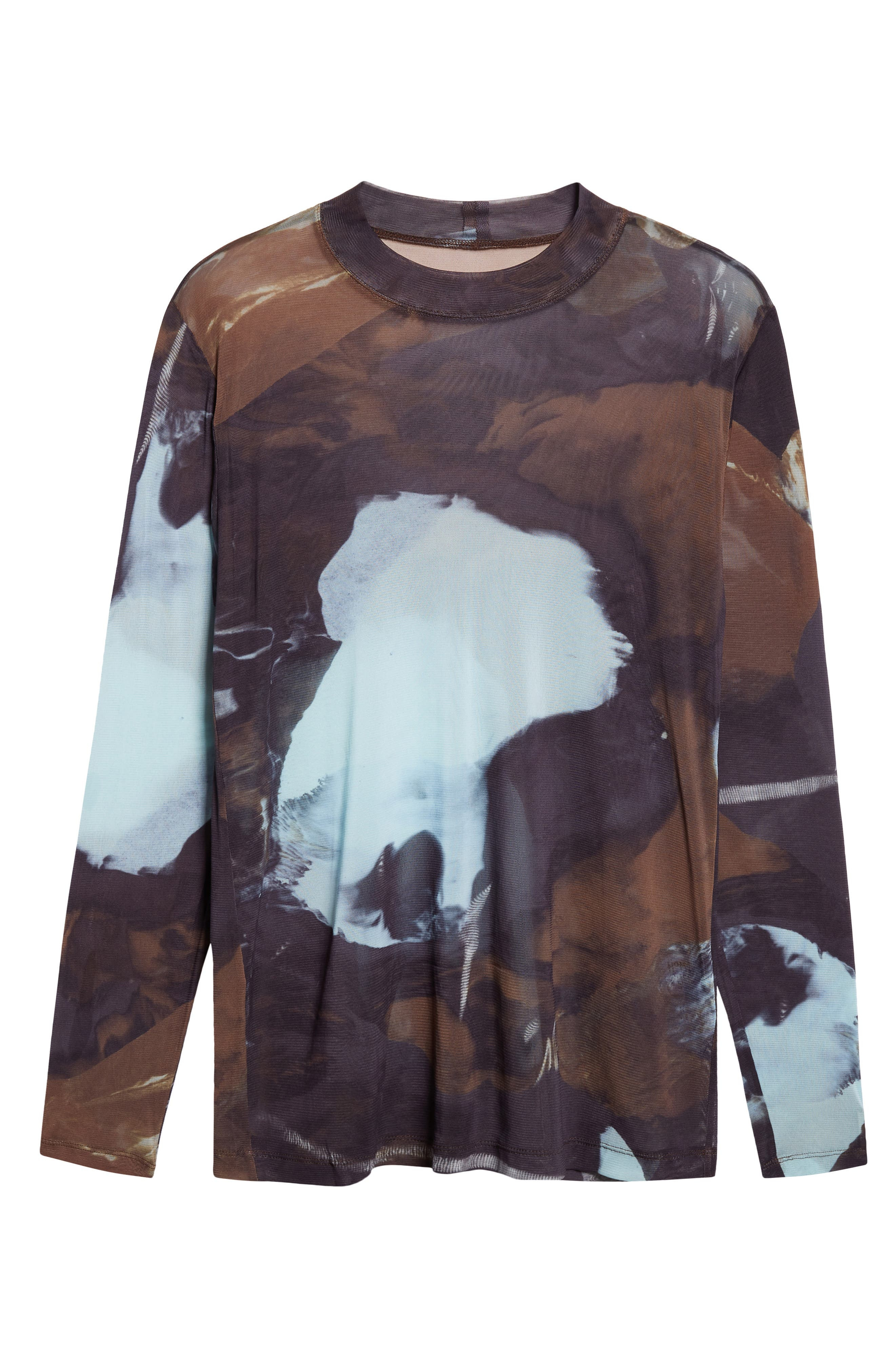 Homme Plissé Issey Miyake Agate Print Sheer Mesh Long Sleeve Shirt in Brown at Nordstrom - 6