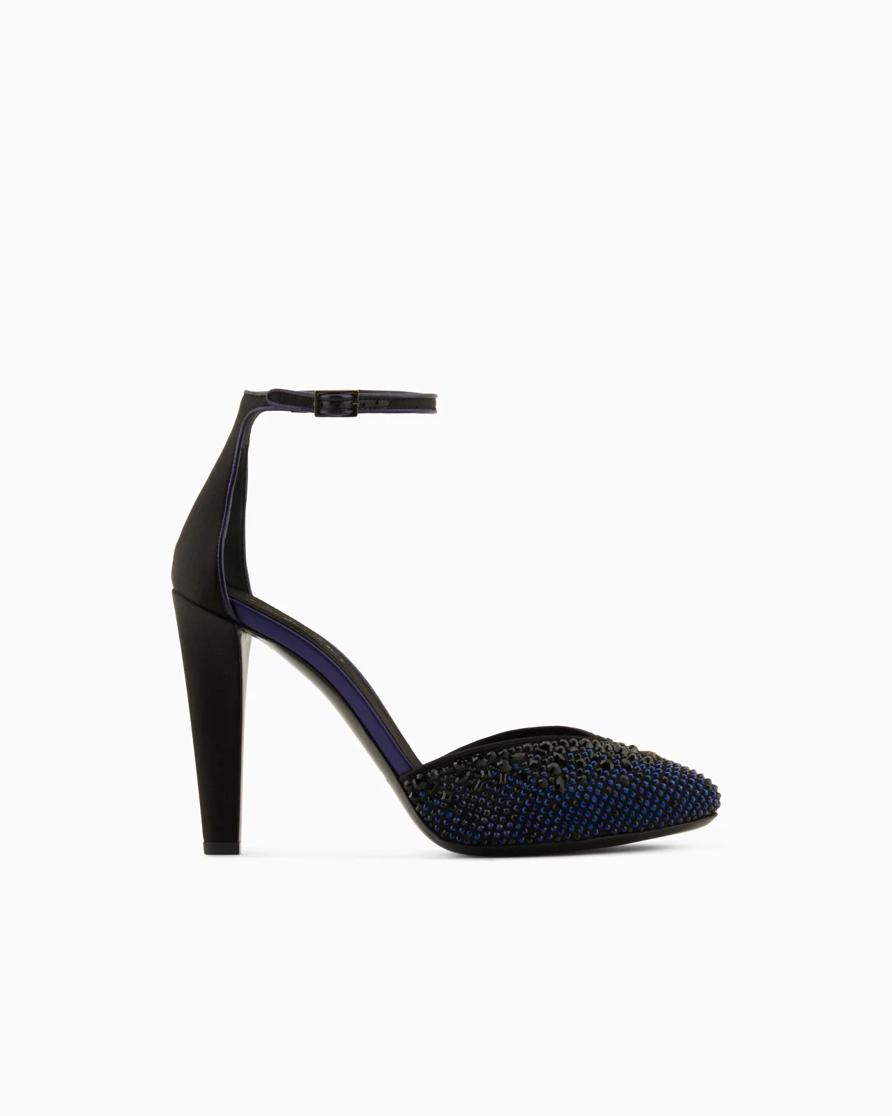 SATIN, MESH AND RHINESTONE COURT SHOES WITH STRAP - 1