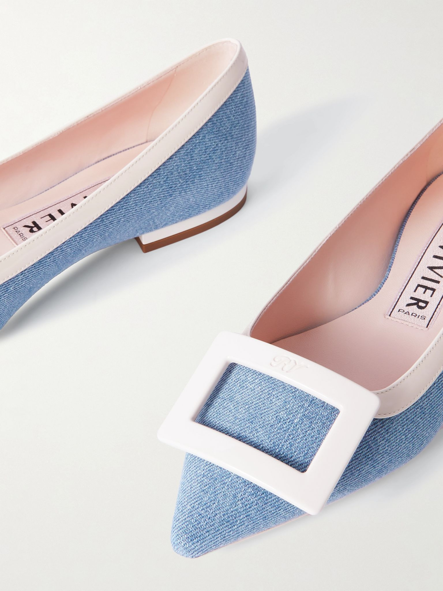 Gommettine buckled denim and patent-leather ballet flats Blue - 4
