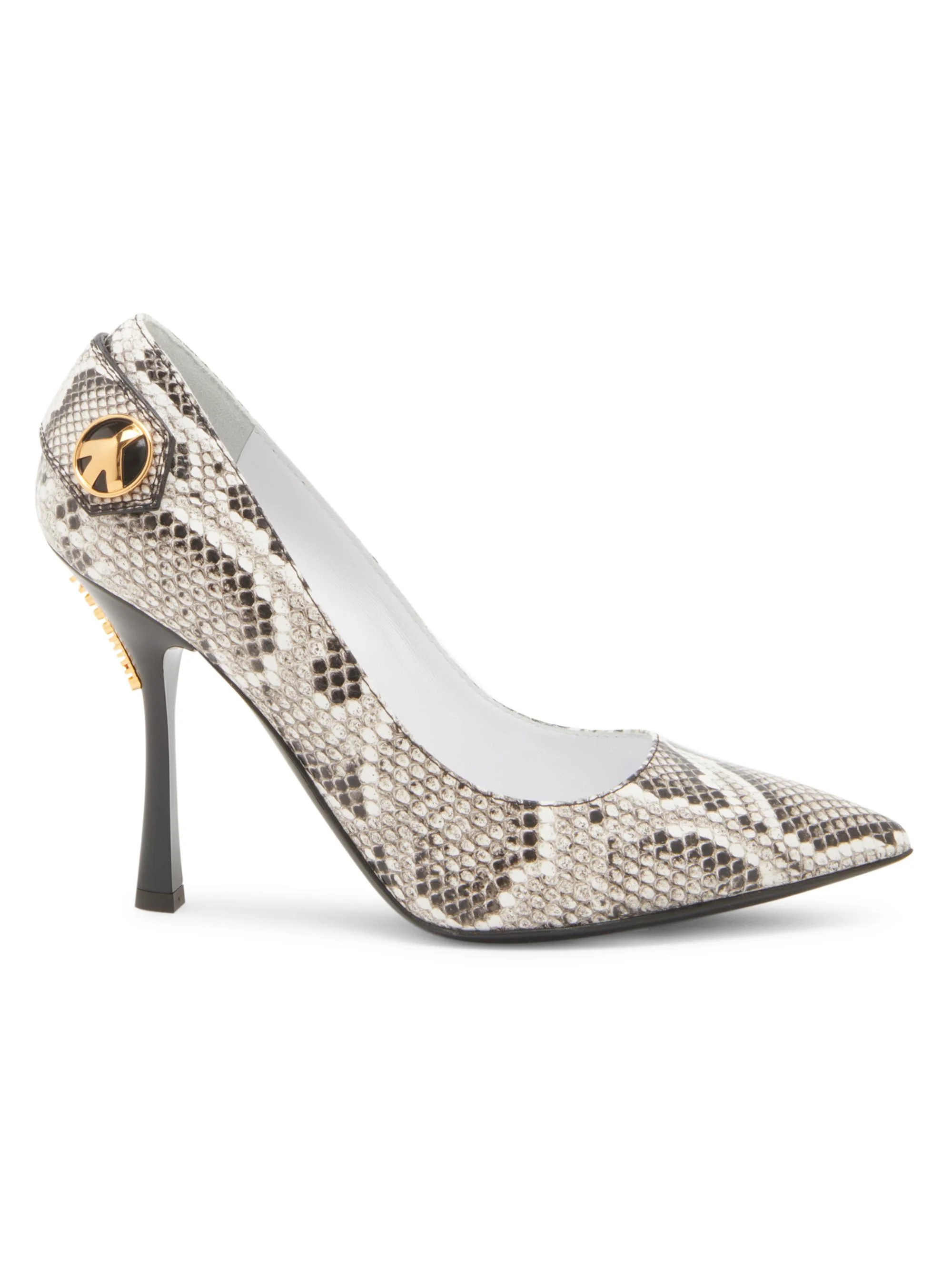 Women's Peace Button 100MM Leather Pumps - Grey - 1