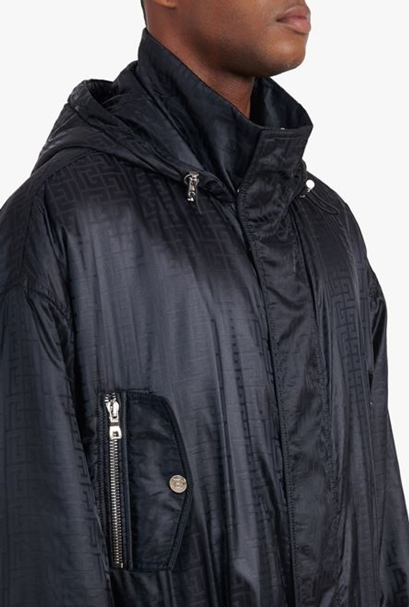 Oversized nylon parka with black Balmain monogram 6