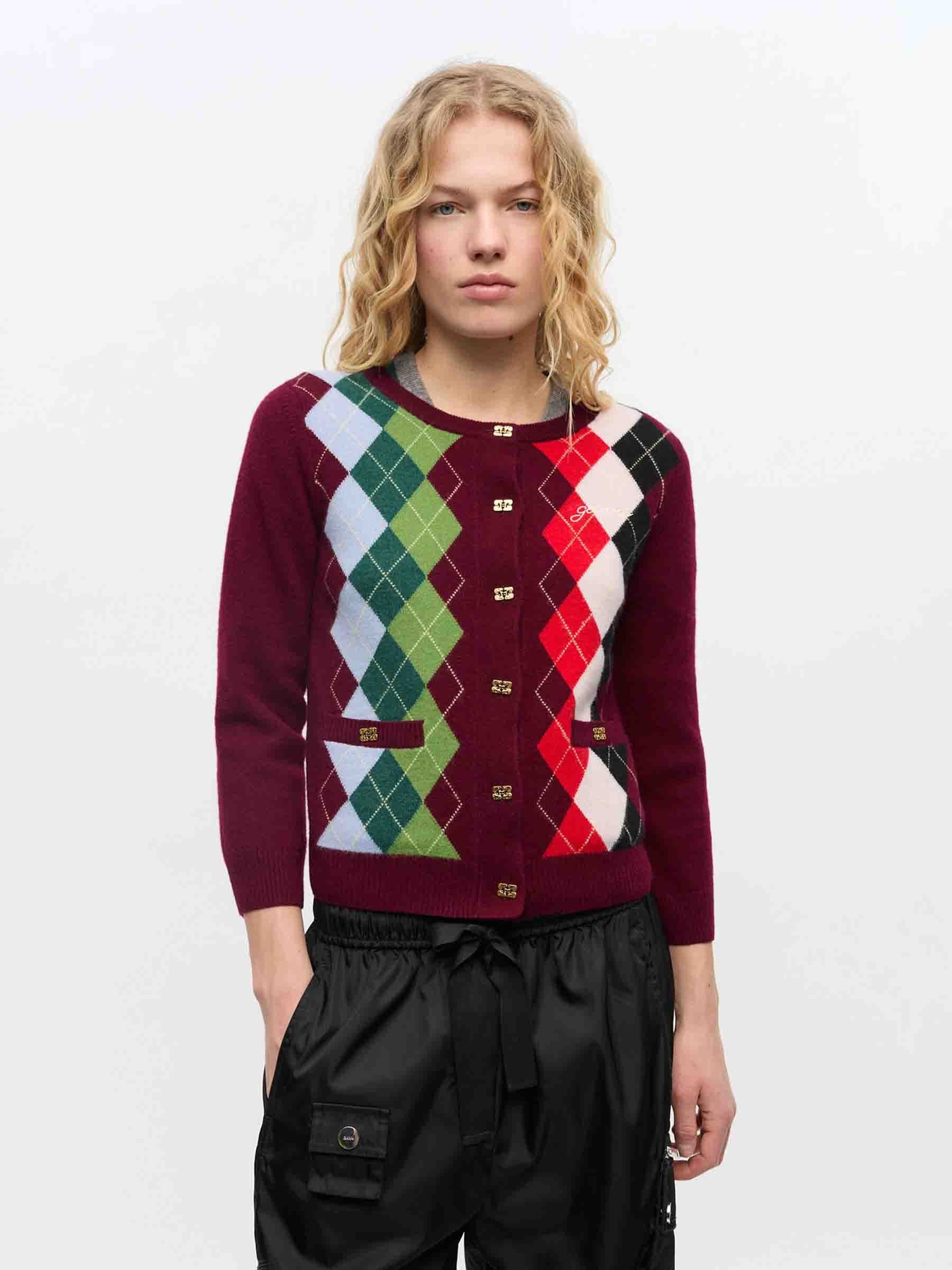 BURGUNDY CHECK CARDIGAN - 2