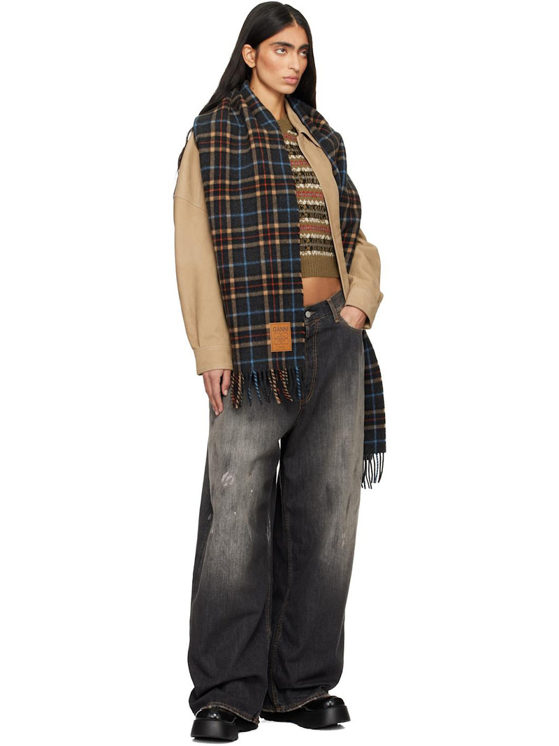 GANNI Gray Check Wool Scarf outlook