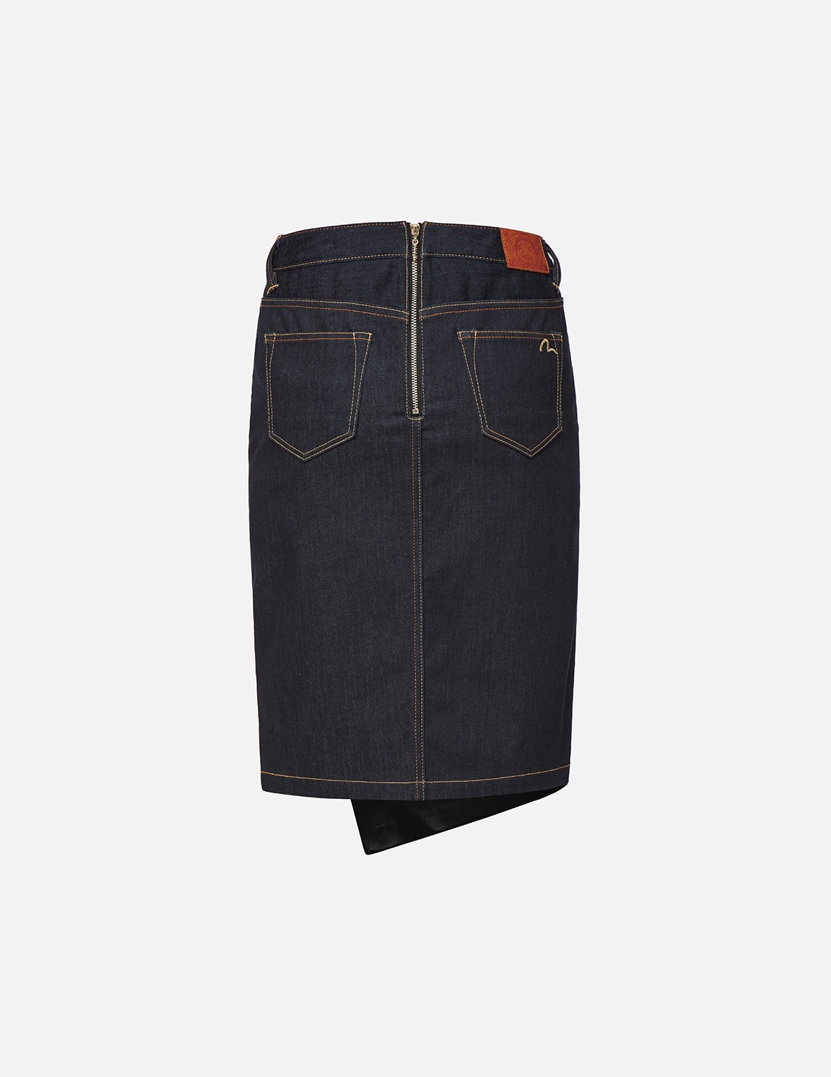 PU PANEL DENIM PENCIL SKIRT - 2