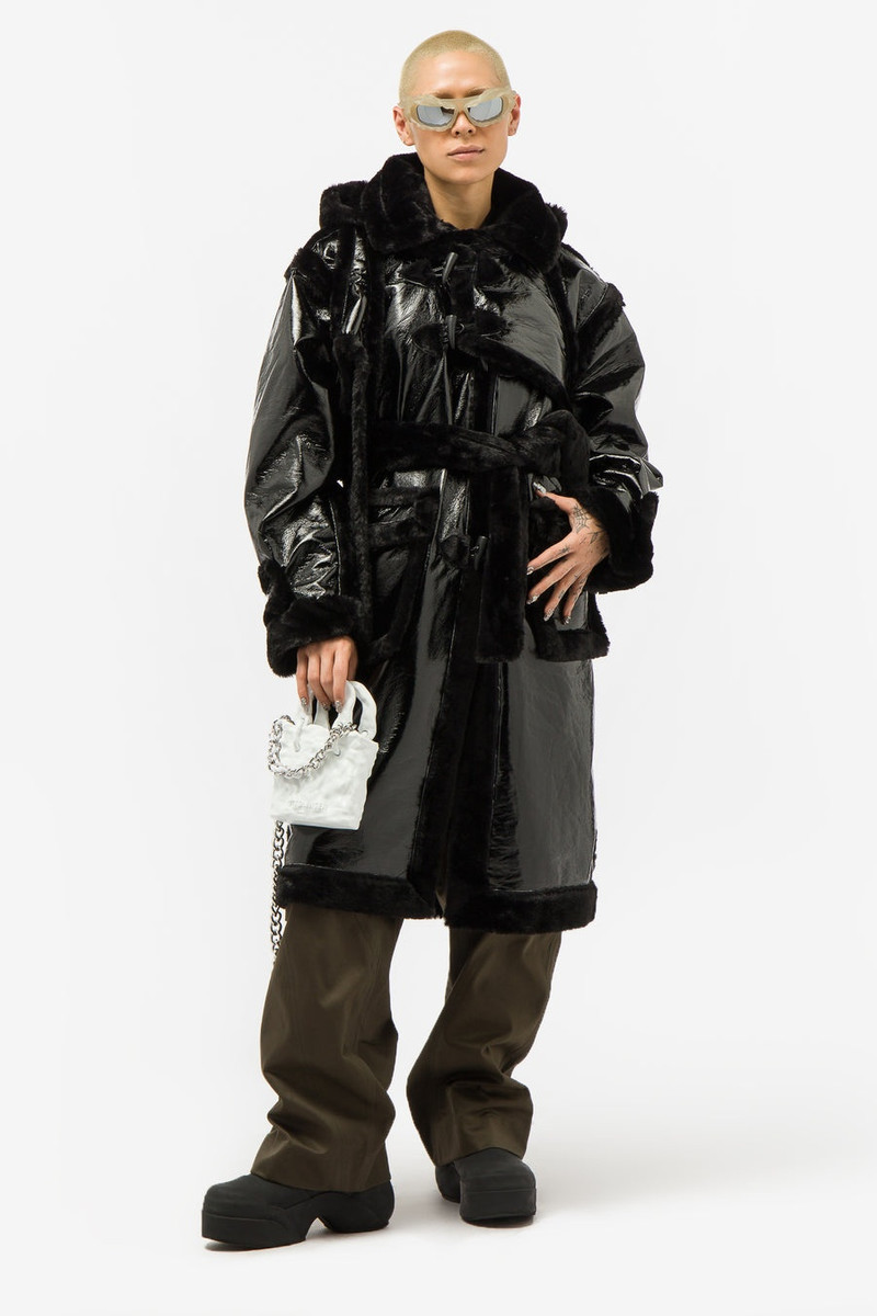 OTTOLINGER Faux Shearling Wrap Coat in Black outlook