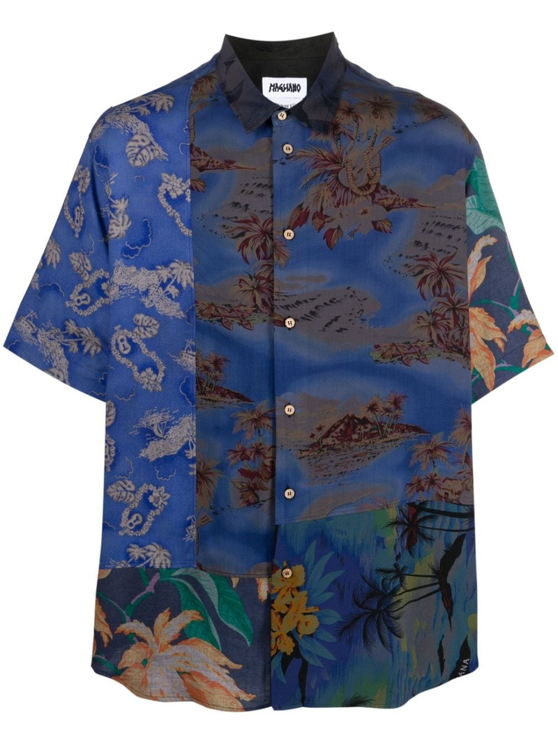 all-over graphic-print patchwork shirt 1