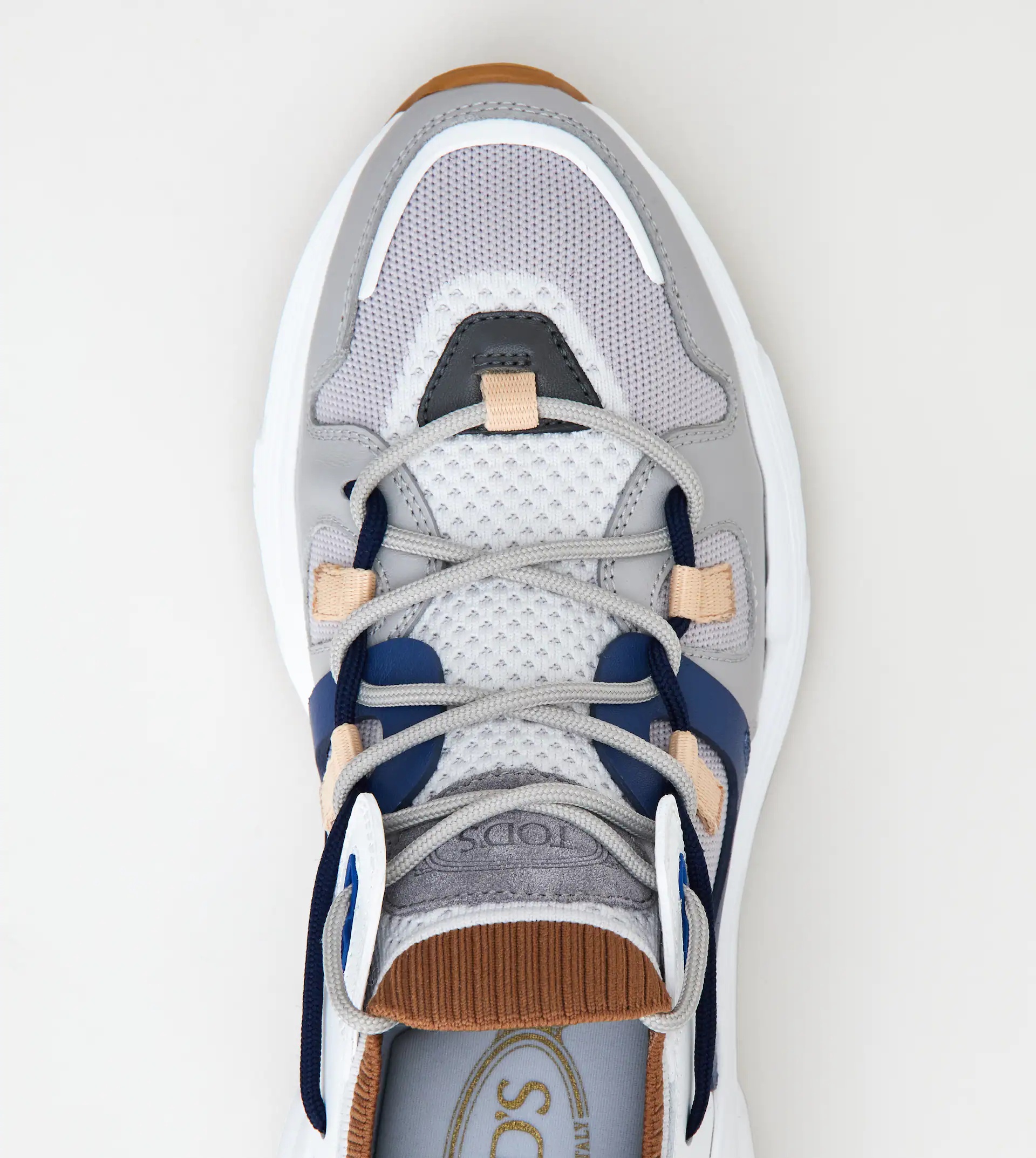 SNEAKERS IN LEATHER AND TECHNICAL FABRIC - GREY, BLUE, WHITE - 4