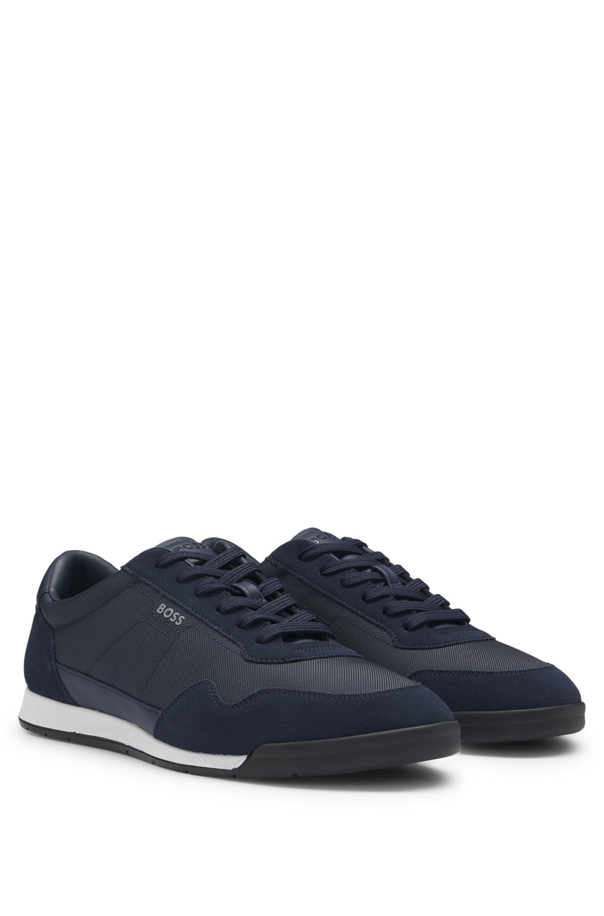 MIXED-MATERIAL LACE-UP TRAINERS WITH SUEDE TRIMS - 2