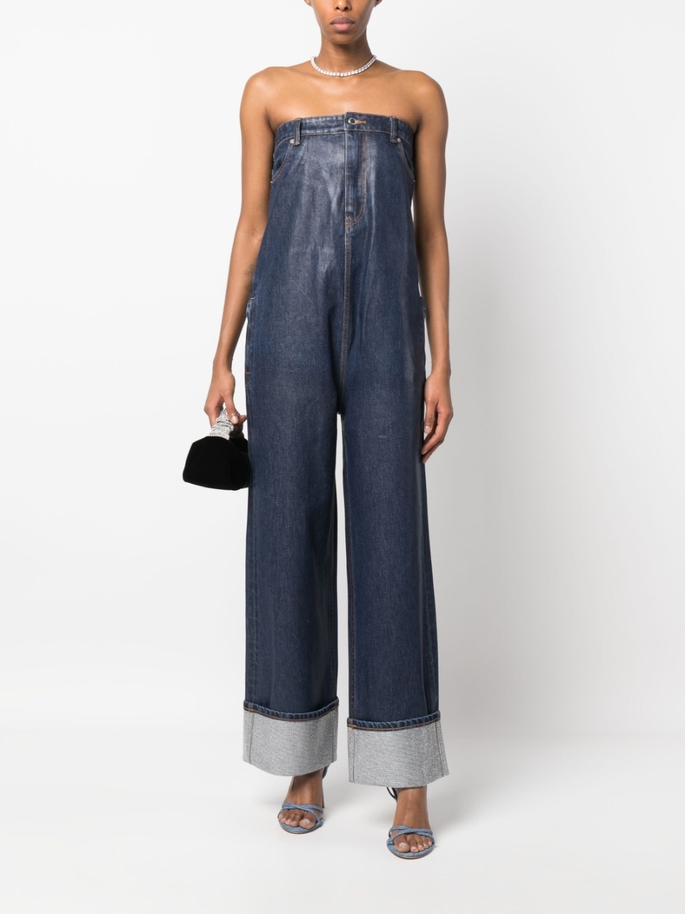 strapless denim jumpsuit - 2