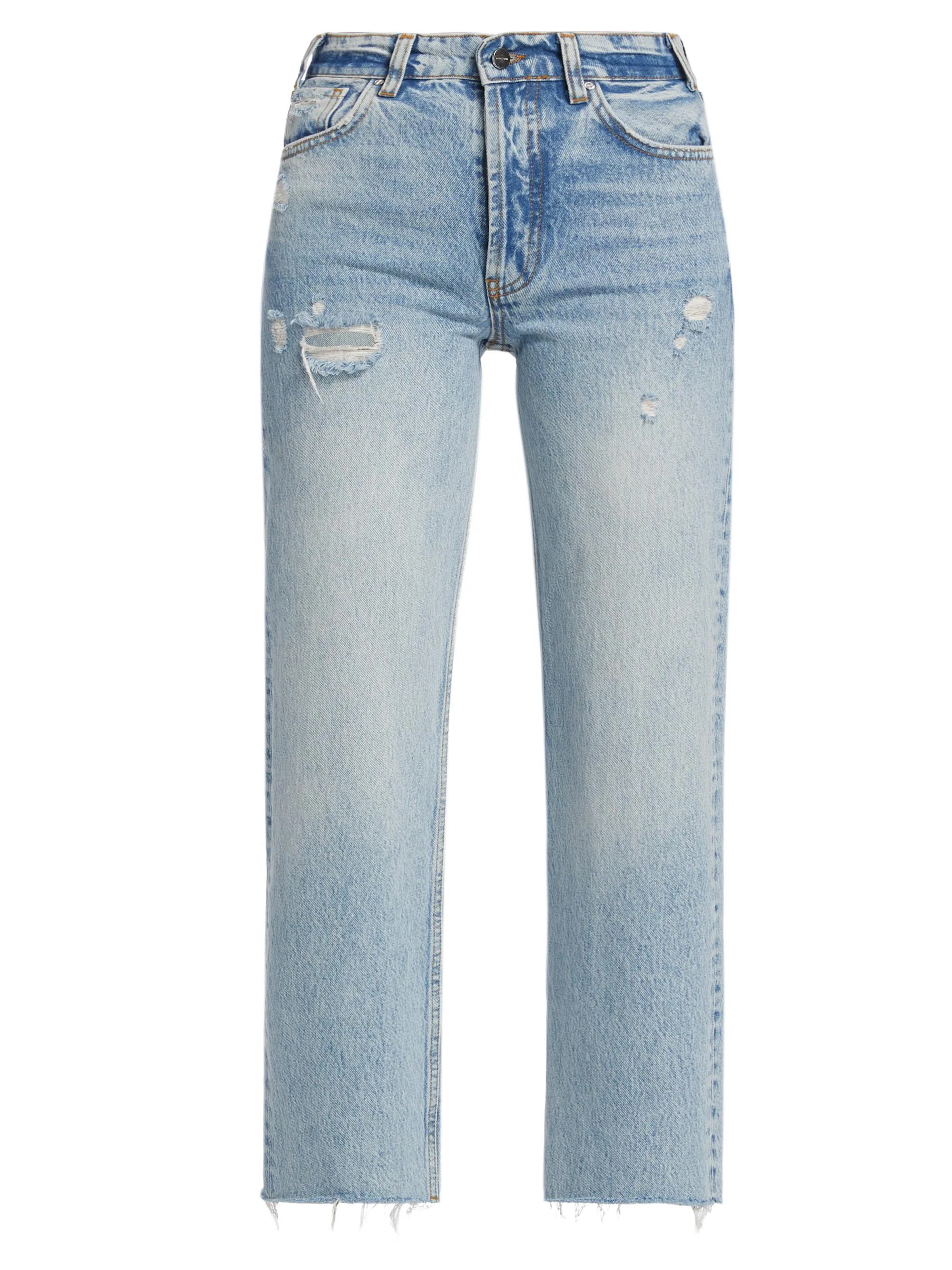Women's Gavin High-Rise Distressed Wide Crop Jeans - Washed Blue - 1